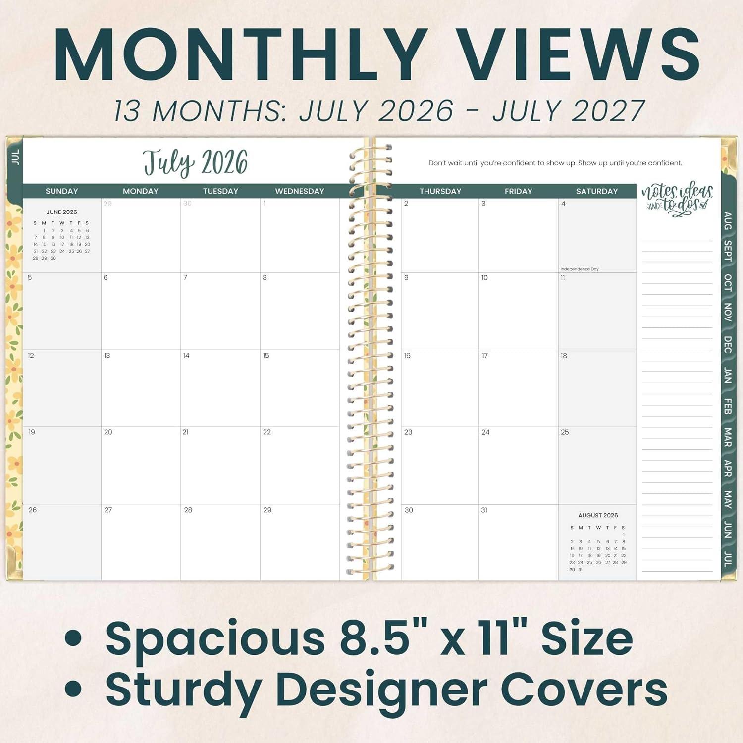 image:imagebloom daily planners HARDCOVER Planner 20262027 85 x 11 Academic Year July 2026 July 2027 13 Months Task Goal Planner for Women Monthly amp Weekly Agenda Book Whimsical WildflowersButter Yellow Daisies 202627
