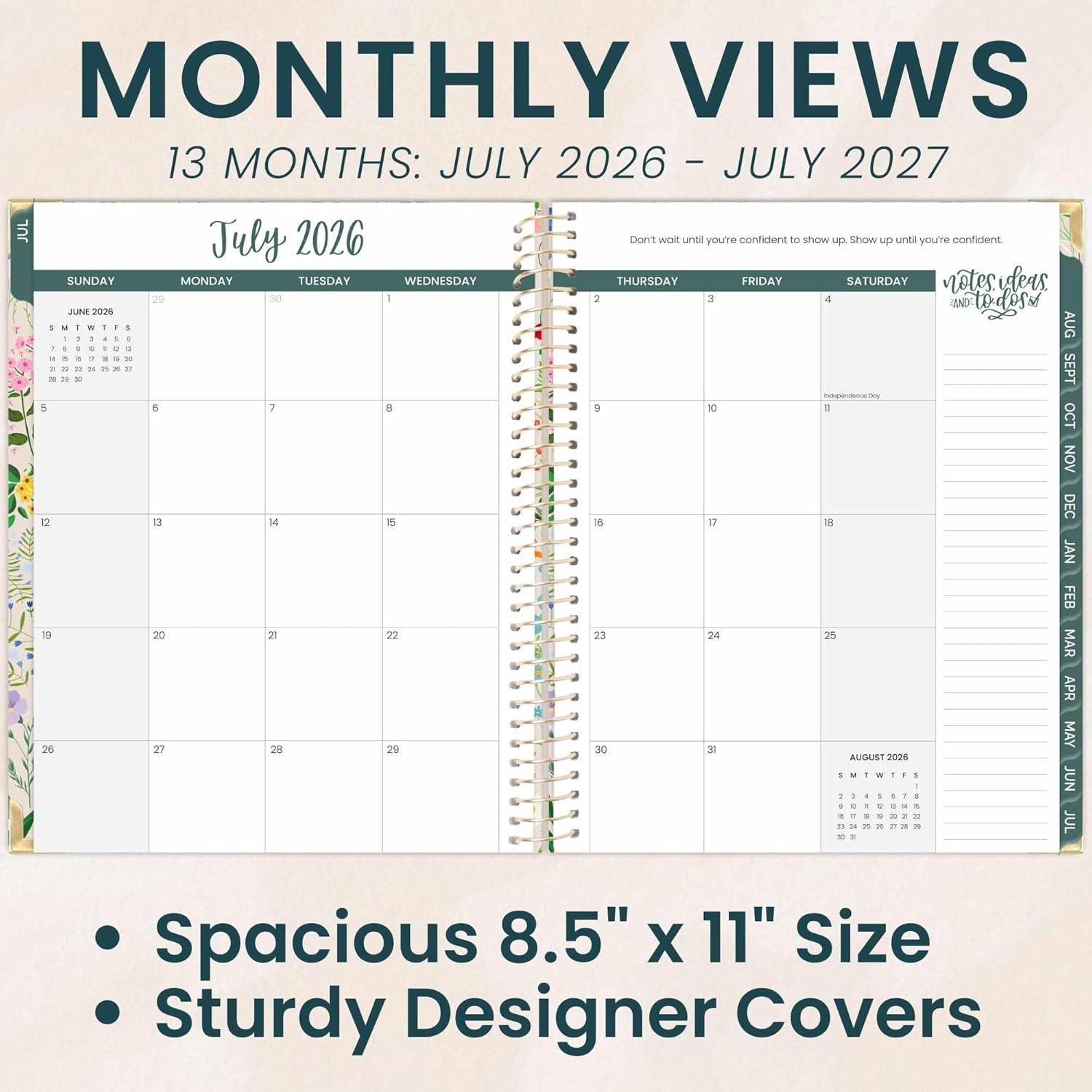 image:imagebloom daily planners HARDCOVER Planner 20262027 85 x 11 Academic Year July 2026 July 2027 13 Months Task Goal Planner for Women Monthly amp Weekly Agenda Book Whimsical WildflowersGarden Party 202627