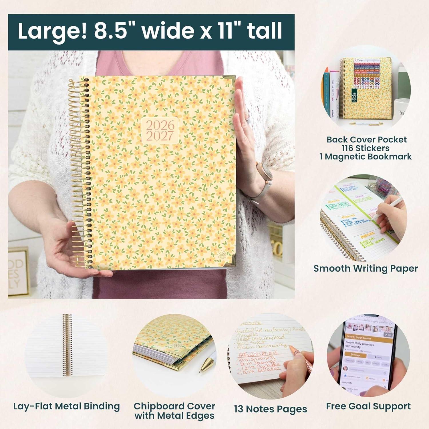 image:imagebloom daily planners HARDCOVER Planner 20262027 85 x 11 Academic Year July 2026 July 2027 13 Months Task Goal Planner for Women Monthly amp Weekly Agenda Book Whimsical WildflowersButter Yellow Daisies 202627