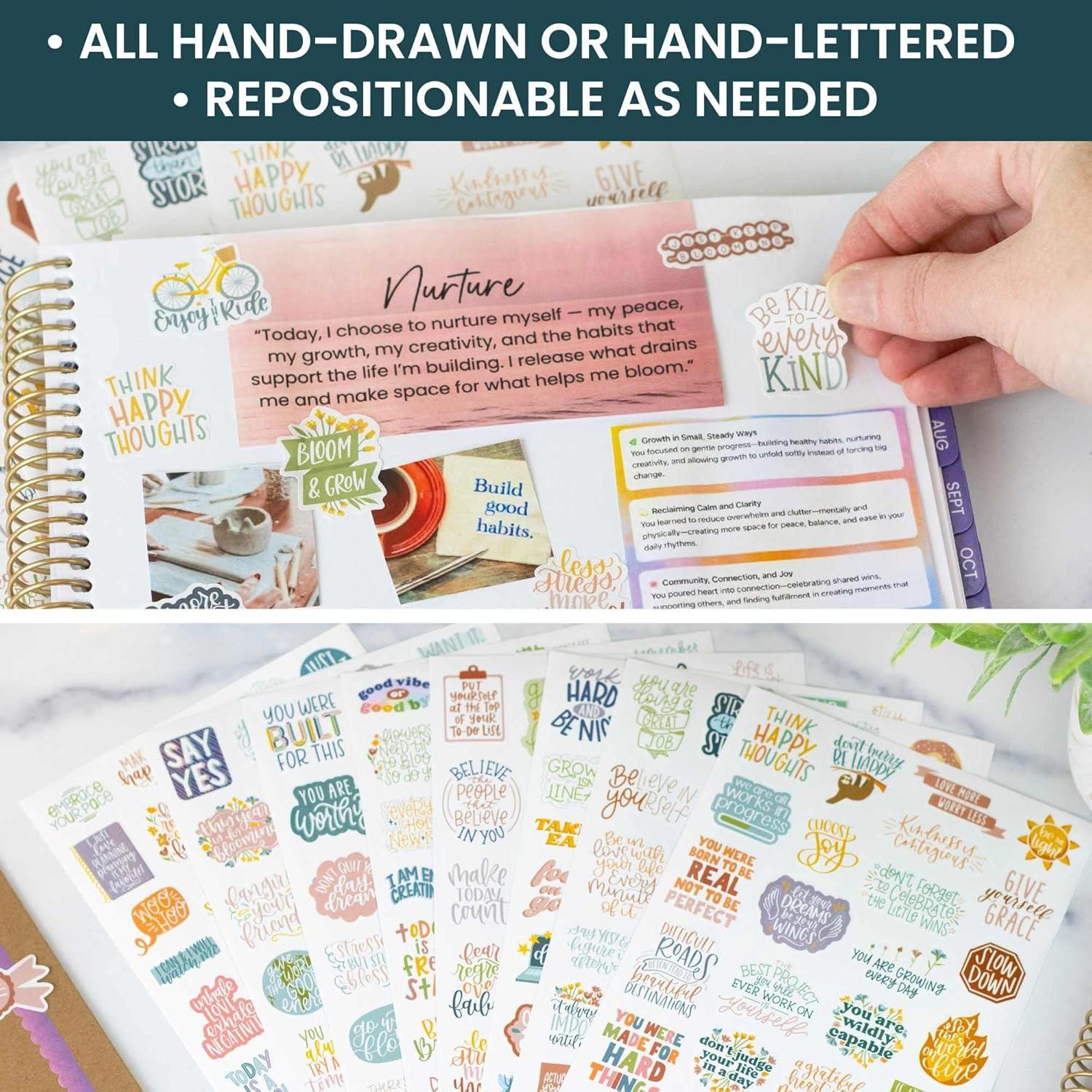 image:imagebloom daily planners Inspirational amp Motivational Quotes Planner Stickers 8 Sheets 200 Stickers HandLettered Positive Cute Aesthetic Quotes for Decorating Organizers Scrapbooks Laptops etcCool Tones