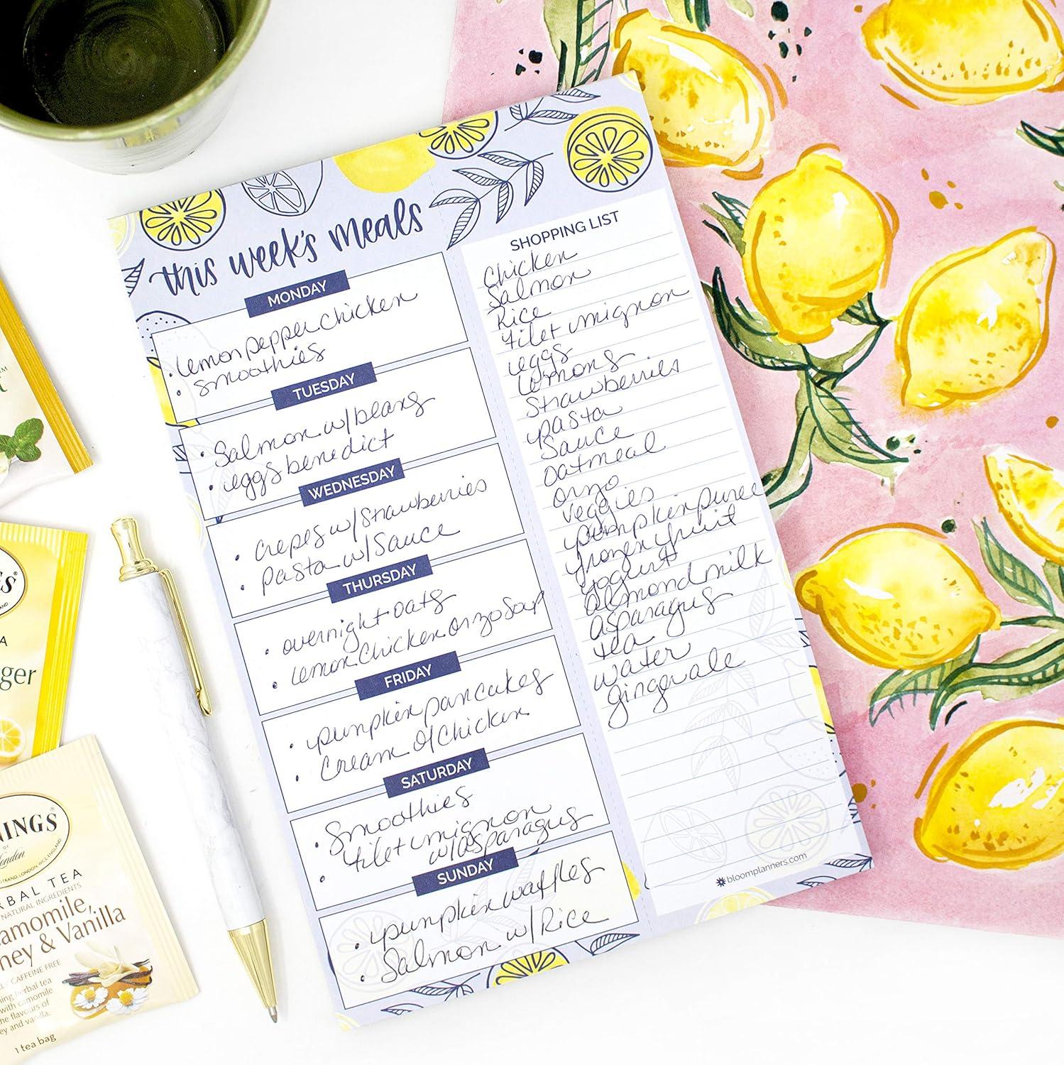 image:imagebloom daily planners Lemons Weekly Magnetic Meal Planning Pad Bundle Two Hanging Refrigerator Organizers with TearOff Grocery Shopping List