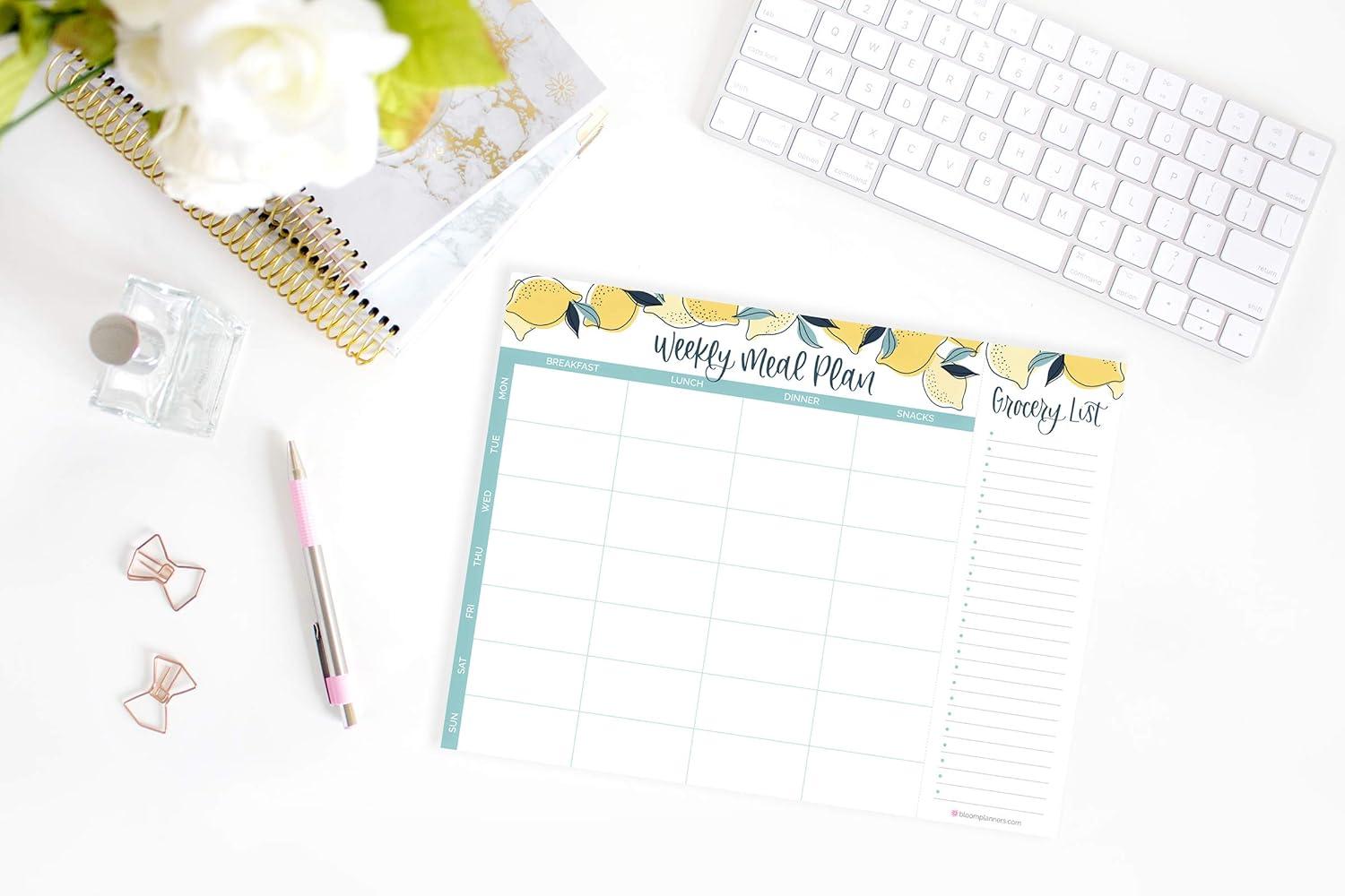 image:imagebloom daily planners Lemons Weekly Magnetic Meal Planning Pad Bundle Two Hanging Refrigerator Organizers with TearOff Grocery Shopping List