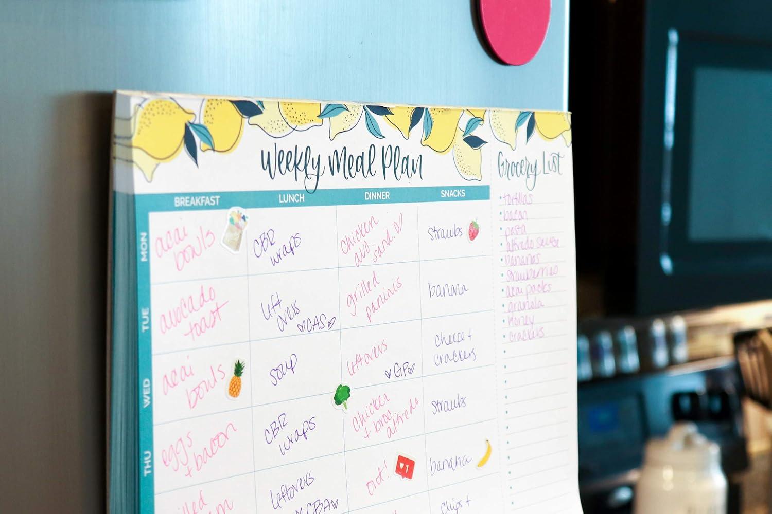 image:imagebloom daily planners Lemons Weekly Magnetic Meal Planning Pad Bundle Two Hanging Refrigerator Organizers with TearOff Grocery Shopping List