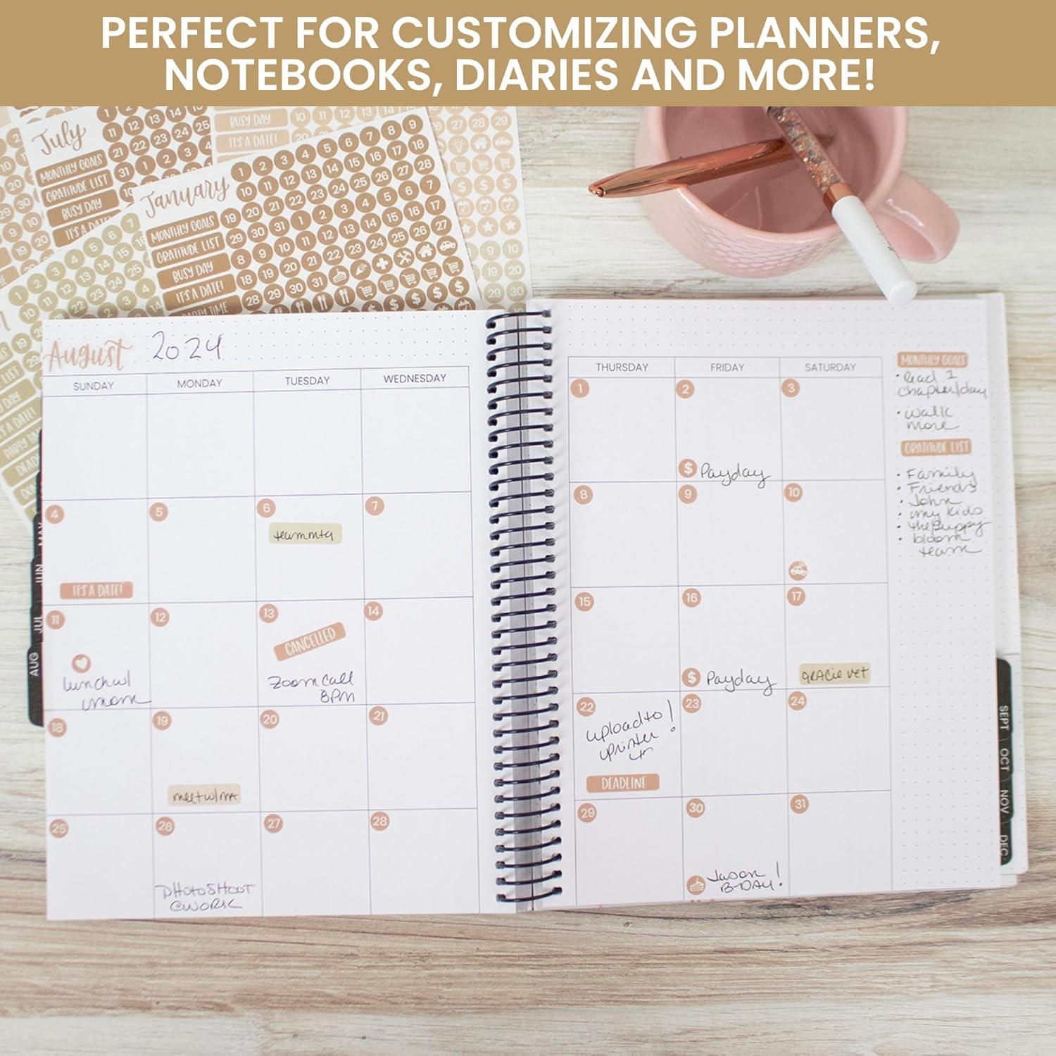 image:imagebloom daily planners Muted Neutrals Calendar Essentials Planner Stickers 8 Sheets 1629 Stickers Per Pack Color Coordinating Monthly Headings Dates Icons Etc Aesthetic BohoAesthetic Boho