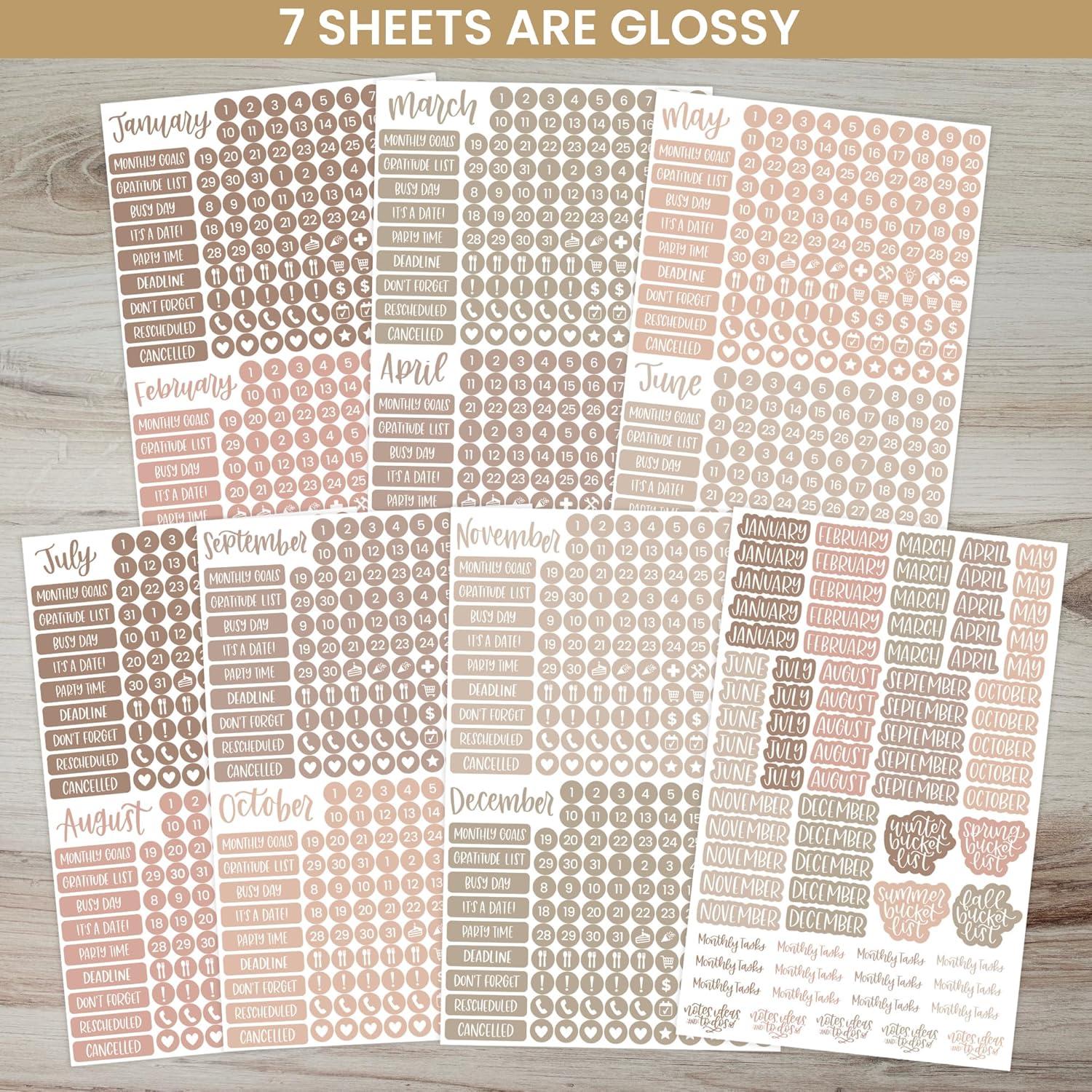 image:imagebloom daily planners Muted Neutrals Calendar Essentials Planner Stickers 8 Sheets 1629 Stickers Per Pack Color Coordinating Monthly Headings Dates Icons Etc Aesthetic BohoAesthetic Boho
