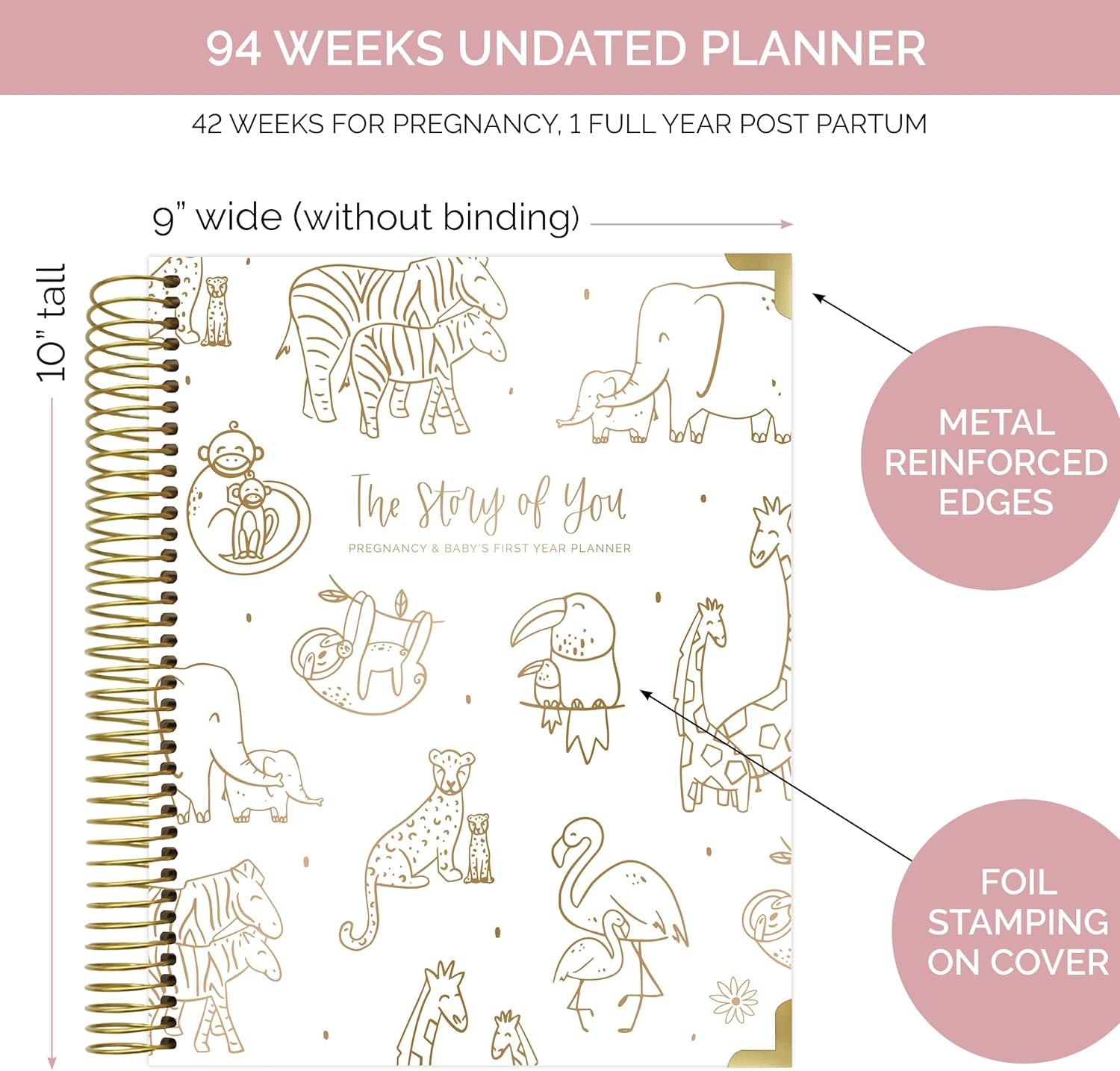 image:imagebloom daily planners Pregnancy and Babys First Year Planner amp Accessories Bundle Hardcover Undated Planner amp Keepsake Journal Gold Animals and MaternityMotherhood Sticker Pack 8 Sheets