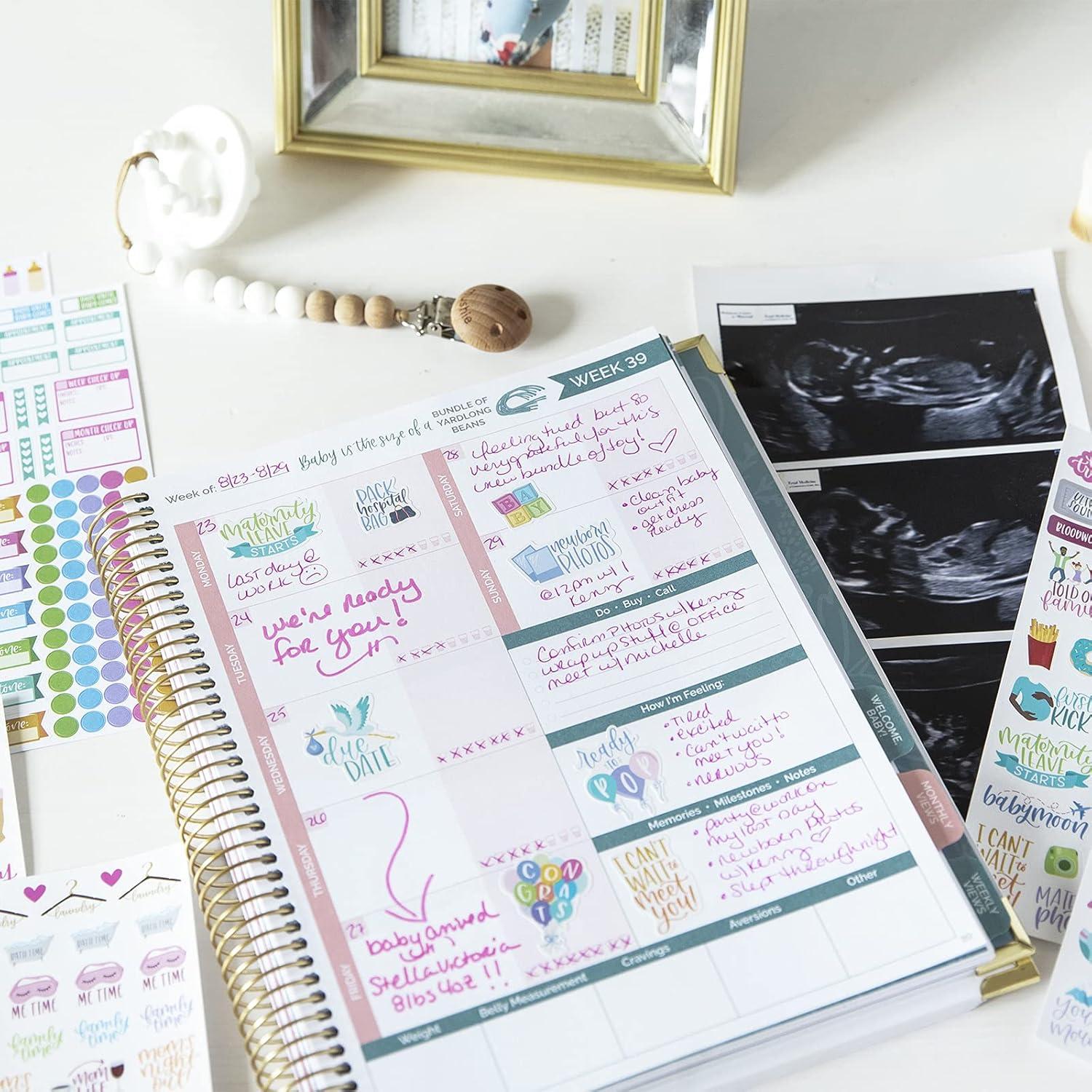 image:imagebloom daily planners Pregnancy and Babys First Year Planner amp Accessories Bundle Hardcover Undated Planner amp Keepsake Journal Green amp Pink and MaternityMotherhood Sticker Pack 8 Sheets