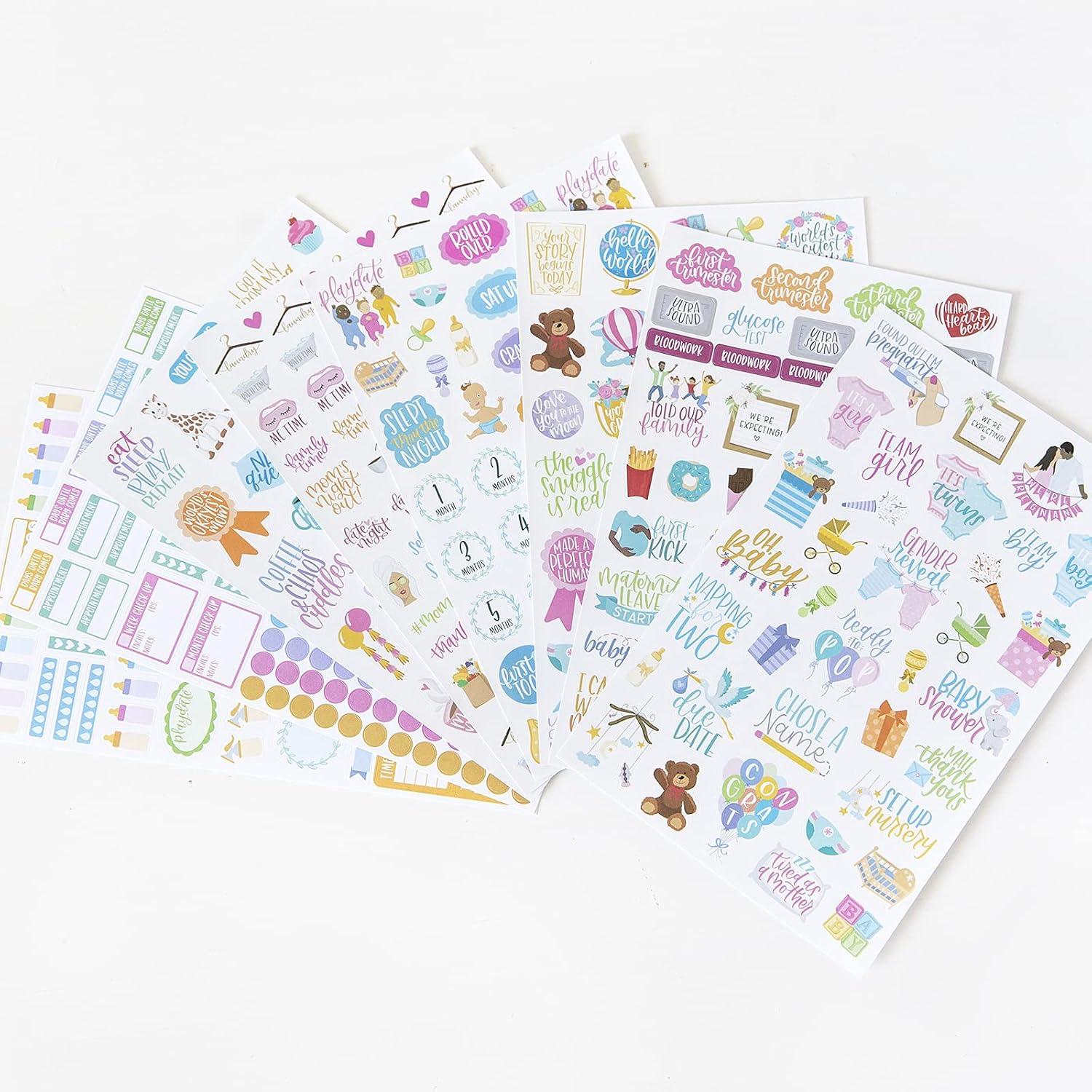 image:imagebloom daily planners Pregnancy and Babys First Year Planner amp Accessories Bundle Hardcover Undated Planner amp Keepsake Journal Green amp Pink and MaternityMotherhood Sticker Pack 8 Sheets