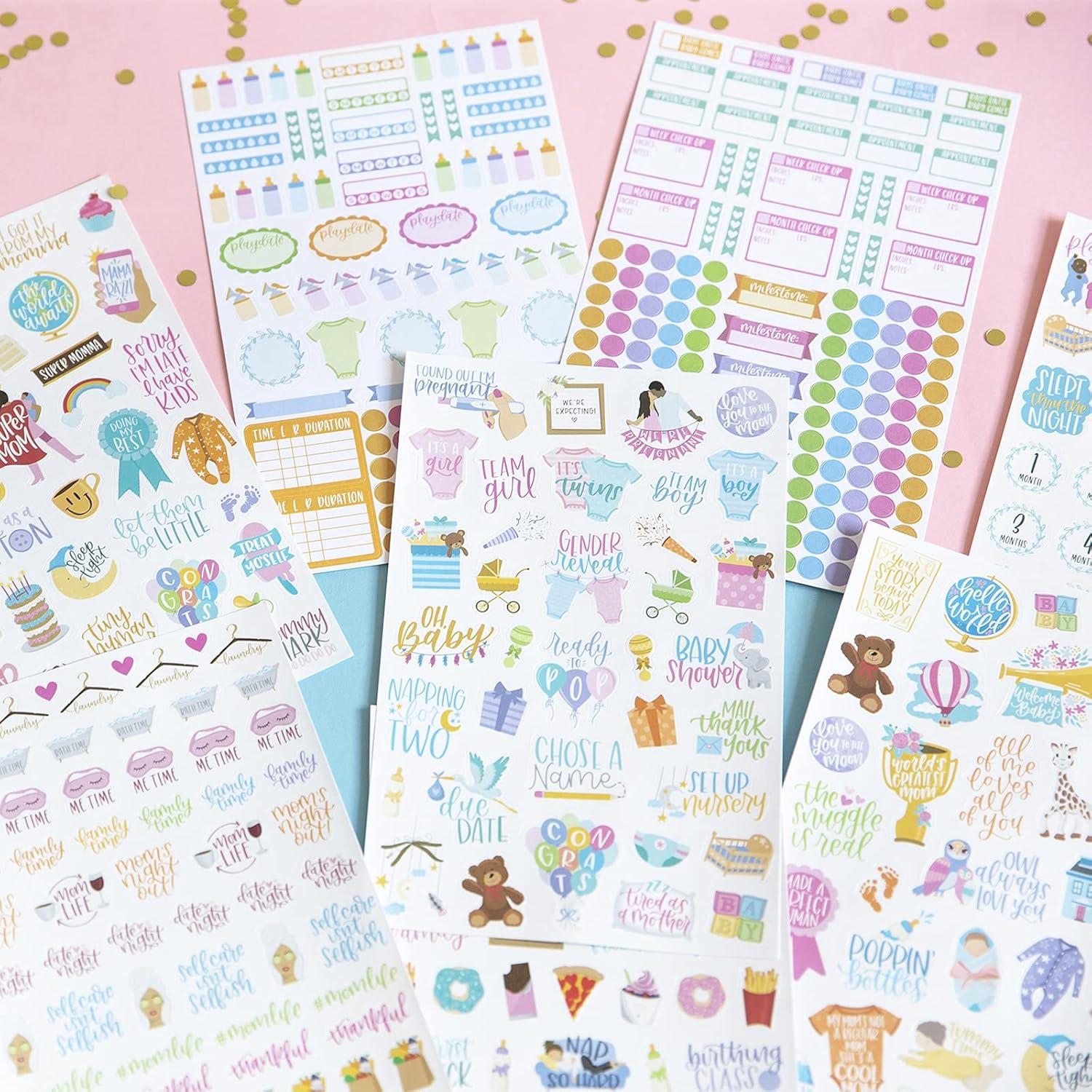 image:imagebloom daily planners Pregnancy and Babys First Year Planner amp Accessories Bundle Hardcover Undated Planner amp Keepsake Journal Green amp Pink and MaternityMotherhood Sticker Pack 8 Sheets