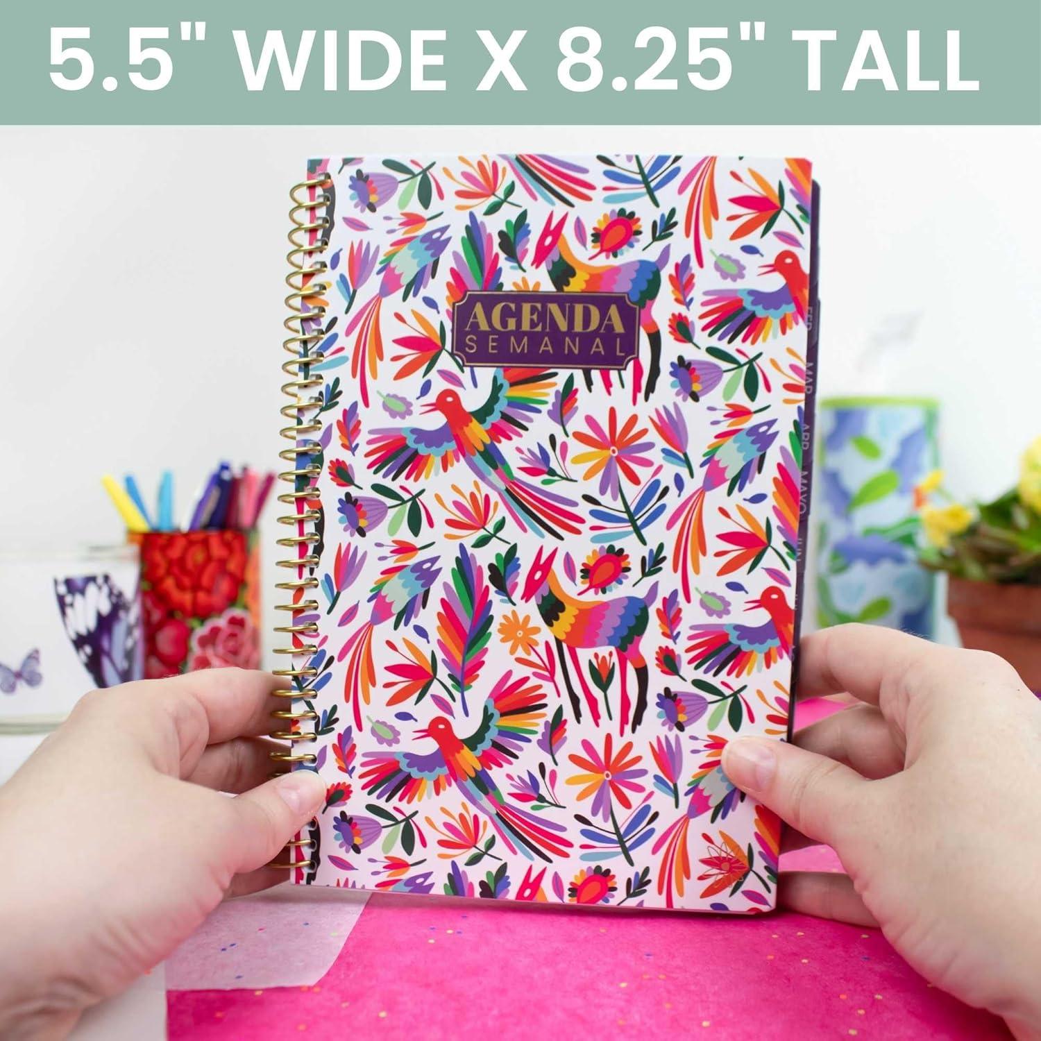 image:imagebloom daily planners UNDATED Spanish Calendar Year Day Planner PassionGoal Organizer Start Anytime Monthly amp Weekly Agenda Book with Tabs January to December 55 x 825 Otomi EmbroideryOtomi Embroidery