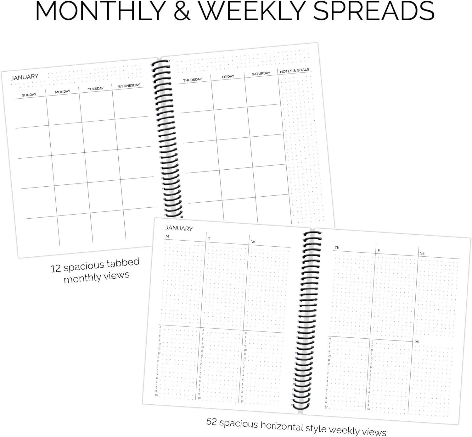 image:imagebloom daily planners Undated Dot Journaling Calendar Planner Essential WeeklyMonthly Grid Style Agenda Book 7 x 9 Black Marble