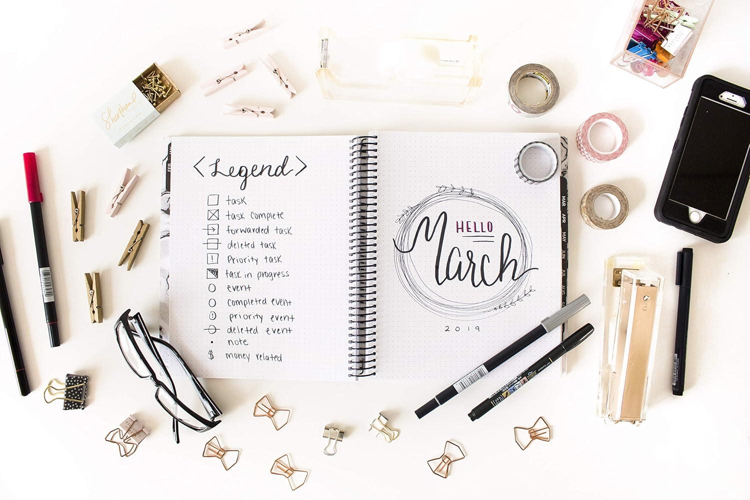 image:imagebloom daily planners Undated Dot Journaling Calendar Planner Essential WeeklyMonthly Grid Style Agenda Book 7 x 9 Black Marble