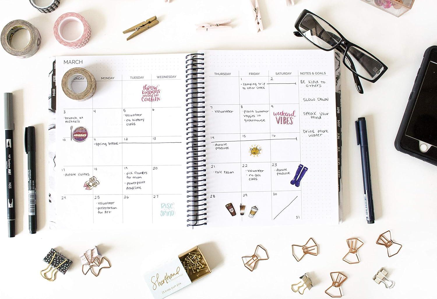 image:imagebloom daily planners Undated Dot Journaling Calendar Planner Essential WeeklyMonthly Grid Style Agenda Book 7 x 9 Black Marble