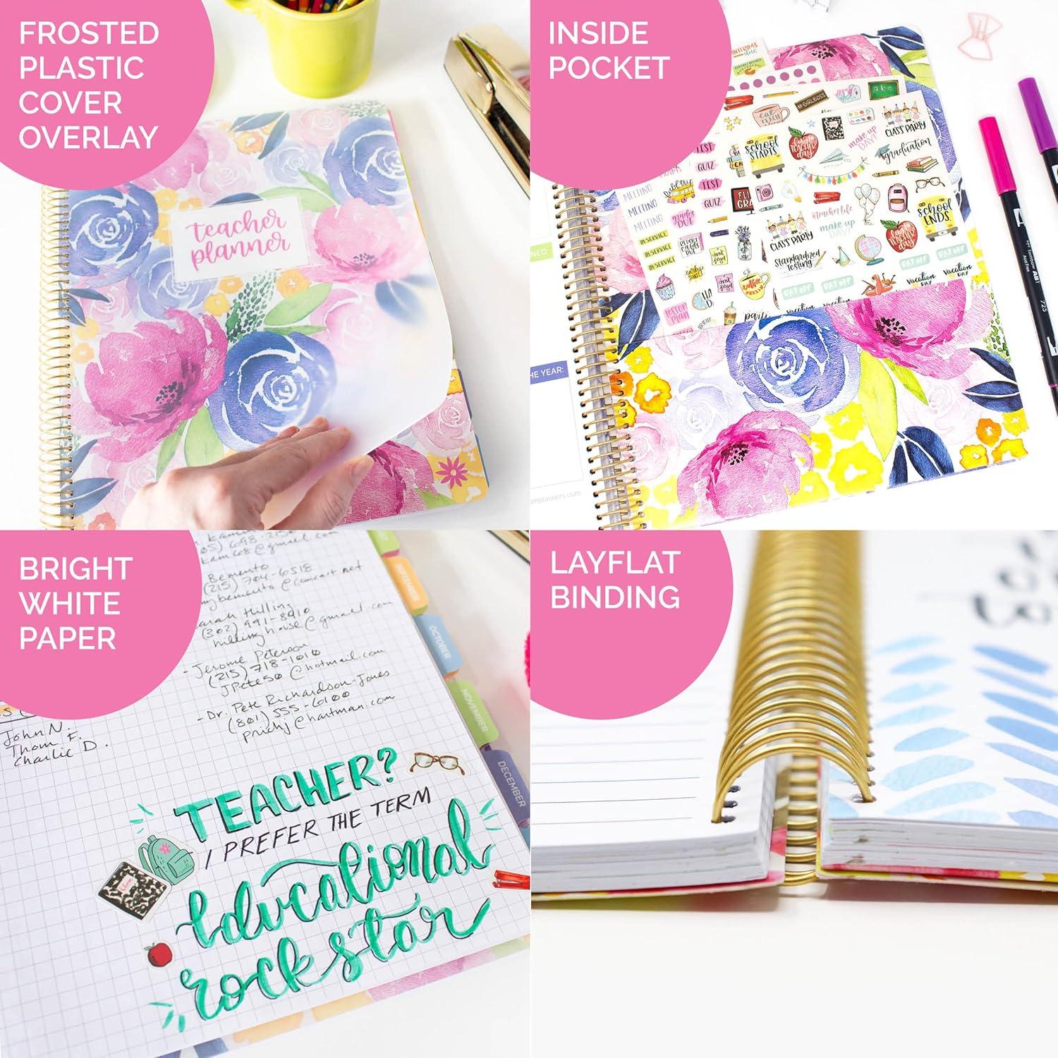 image:imagebloom daily planners Watercolor Floral Teacher Planner amp Sticker Pack Bundle Undated Academic Planner amp Organizer School Themed Sticker Pack Planning Set for Educators Homeschool