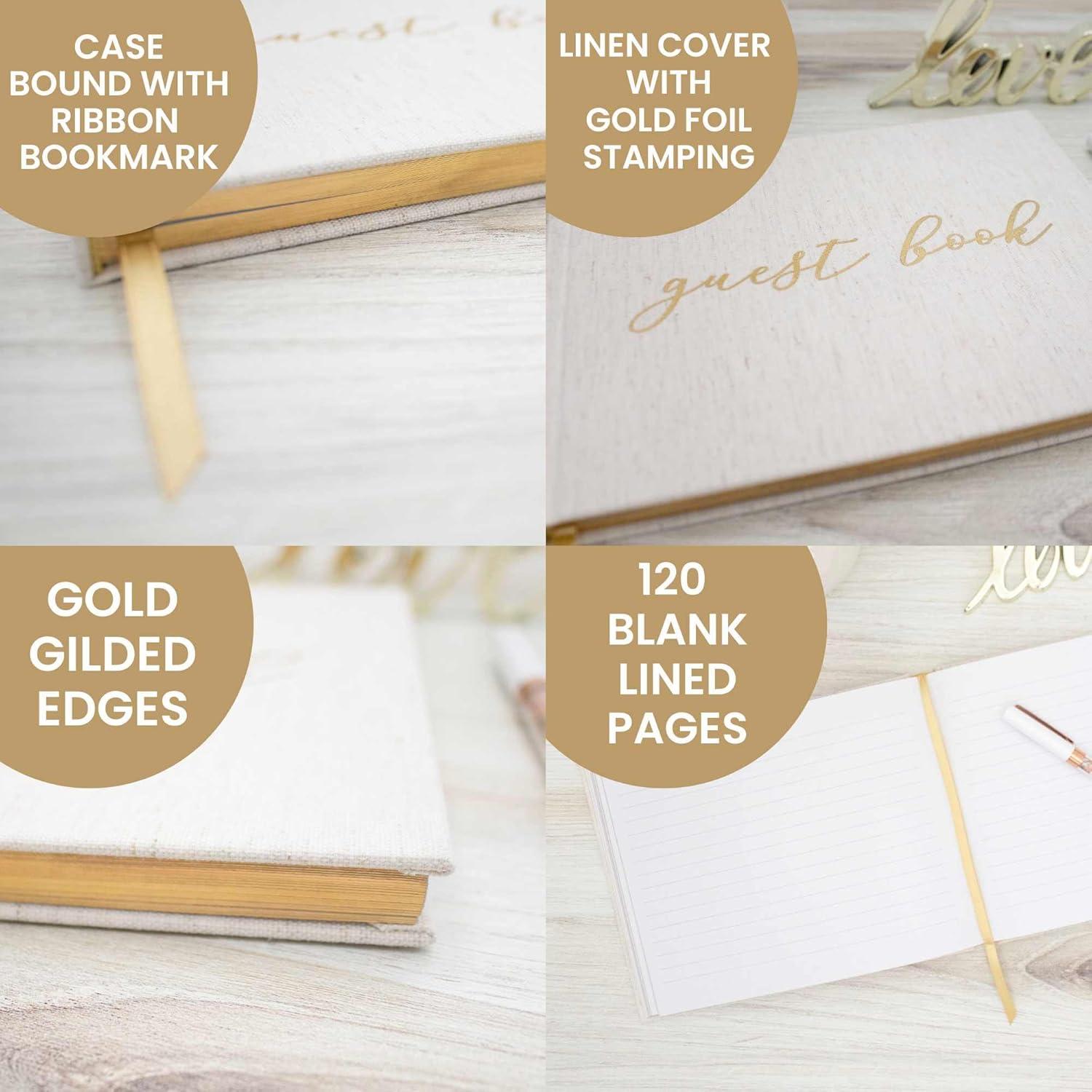 image:imagebloom daily planners Wedding Guest Book Elegant Hardcover Polaroid Guestbook for Receptions Baby Showers amp Special Events 7 x 9 120 Blank Lined Pages for Signin and Photos LinenLinen