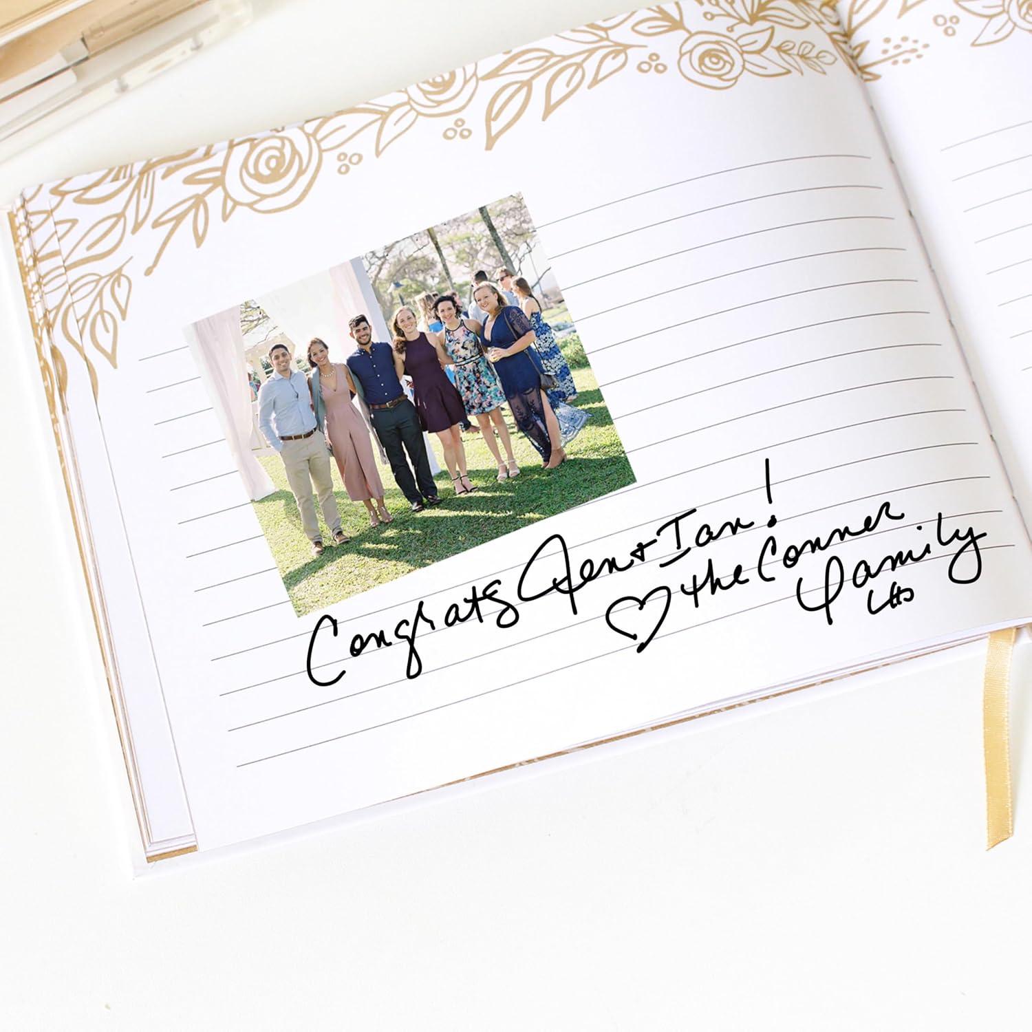 image:imagebloom daily planners Wedding Guest Book Elegant Hardcover Polaroid Guestbook for Receptions Baby Showers amp Special Events 7 x 9 120 Blank Lined Pages for Signin and Photos LinenGold Floral