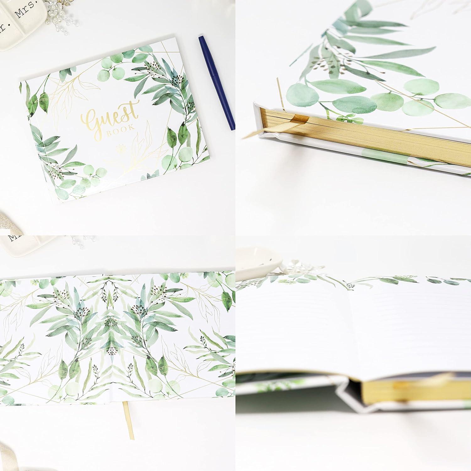 image:imagebloom daily planners Wedding Guest Book Elegant Hardcover Polaroid Guestbook for Receptions Baby Showers amp Special Events 7 x 9 120 Blank Lined Pages for Signin and Photos LinenEucalyptus