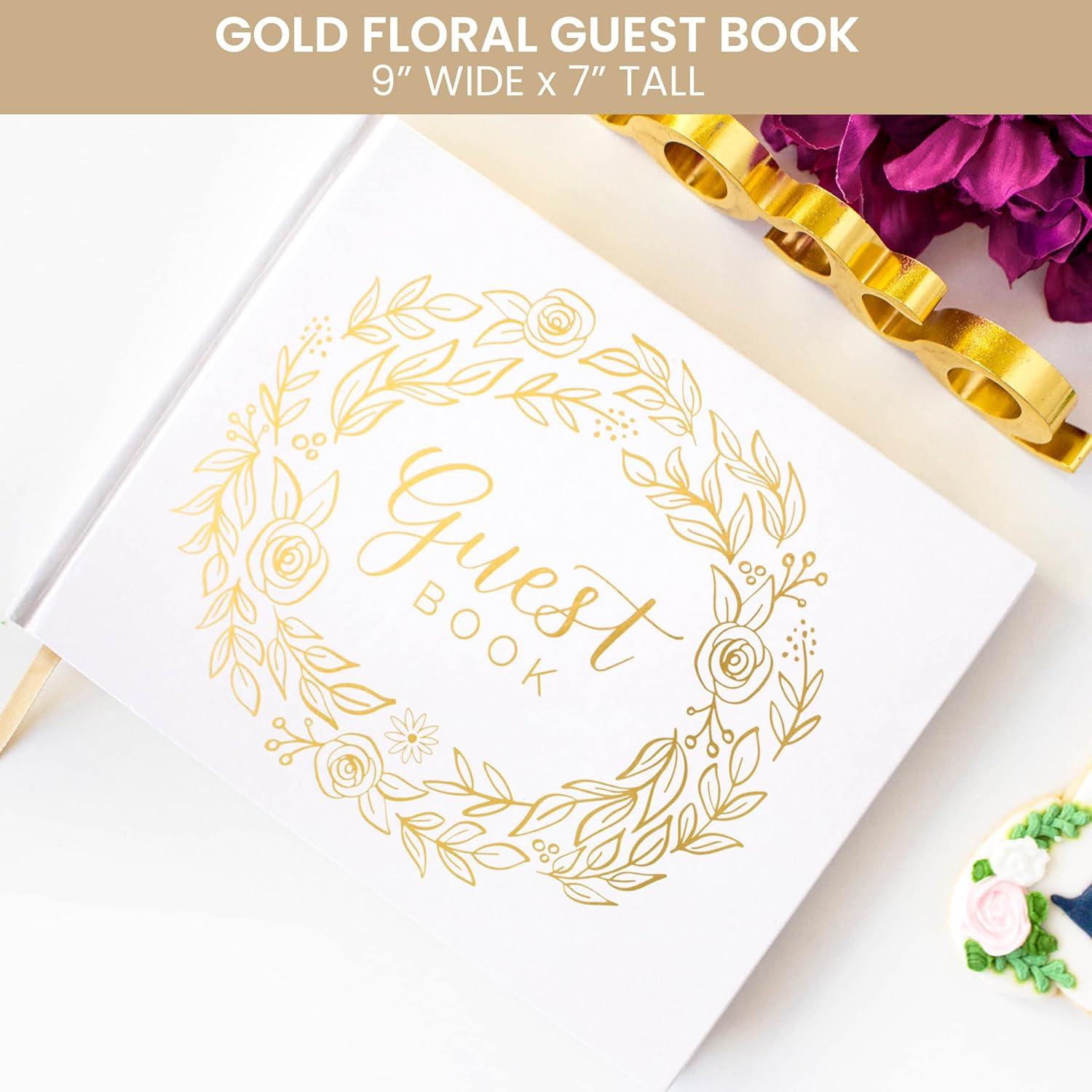 image:imagebloom daily planners Wedding Guest Book Elegant Hardcover Polaroid Guestbook for Receptions Baby Showers amp Special Events 7 x 9 120 Blank Lined Pages for Signin and Photos LinenGold Floral