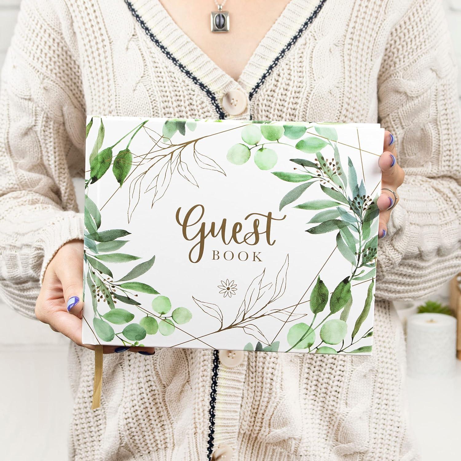image:imagebloom daily planners Wedding Guest Book Elegant Hardcover Polaroid Guestbook for Receptions Baby Showers amp Special Events 7 x 9 120 Blank Lined Pages for Signin and Photos LinenEucalyptus