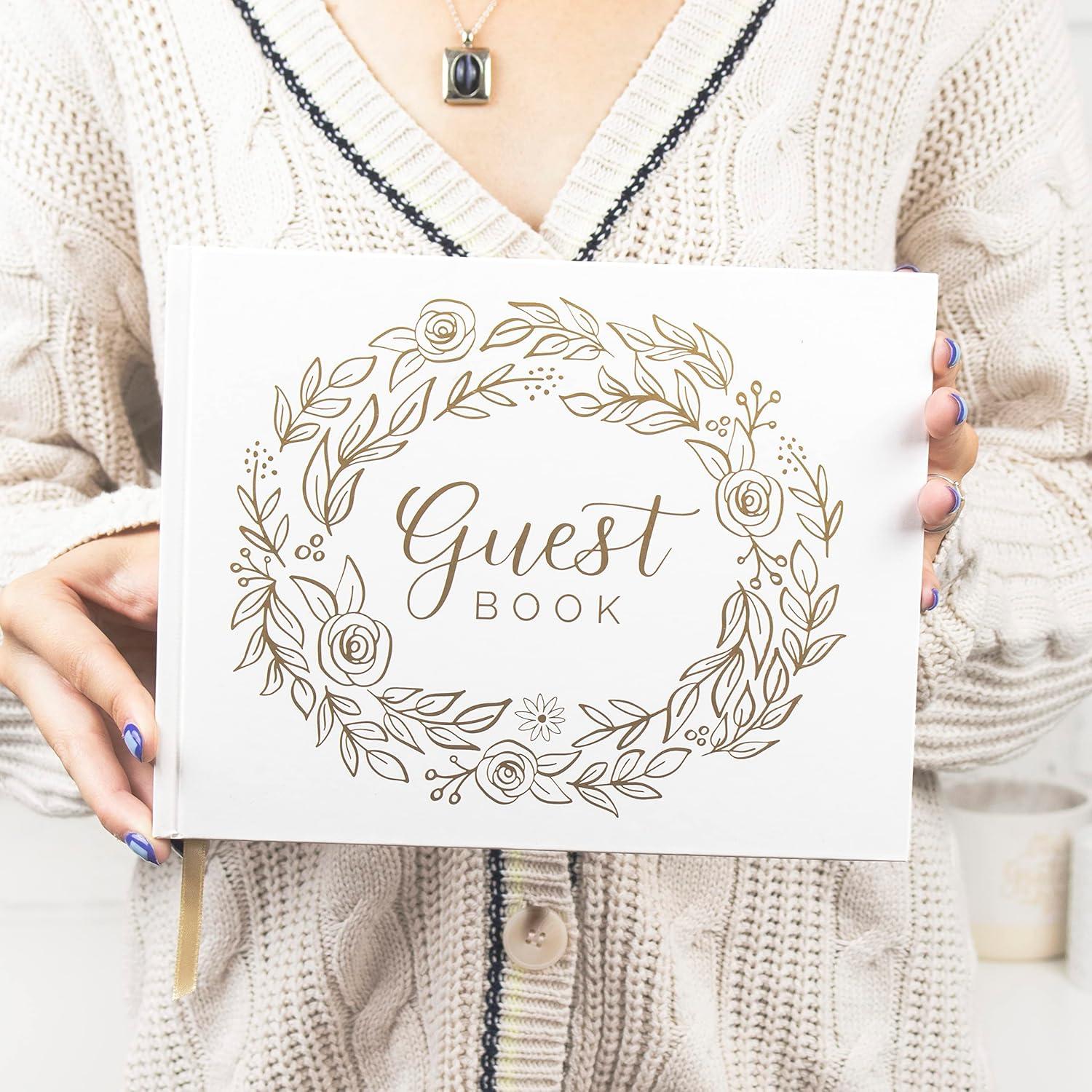image:imagebloom daily planners Wedding Guest Book Elegant Hardcover Polaroid Guestbook for Receptions Baby Showers amp Special Events 7 x 9 120 Blank Lined Pages for Signin and Photos LinenGold Floral
