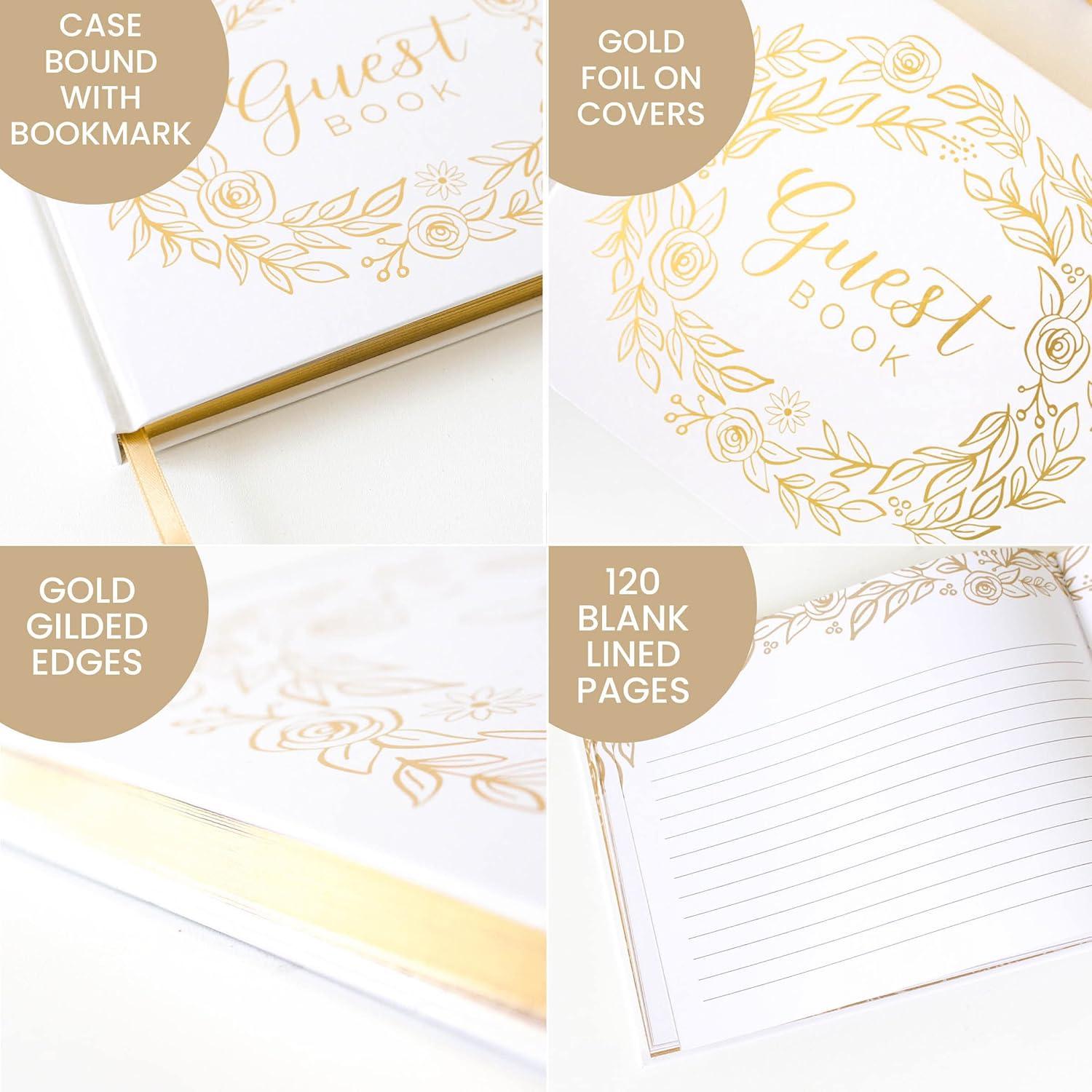 image:imagebloom daily planners Wedding Guest Book Elegant Hardcover Polaroid Guestbook for Receptions Baby Showers amp Special Events 7 x 9 120 Blank Lined Pages for Signin and Photos LinenGold Floral