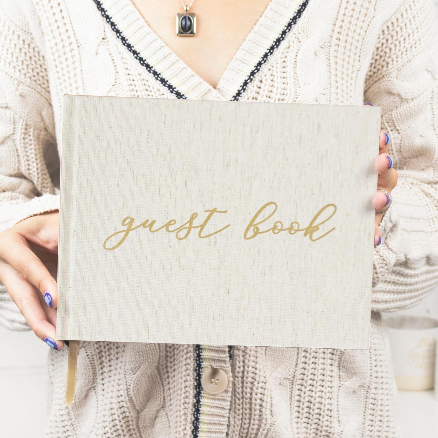 image:imagebloom daily planners Wedding Guest Book Elegant Hardcover Polaroid Guestbook for Receptions Baby Showers amp Special Events 7 x 9 120 Blank Lined Pages for Signin and Photos LinenLinen