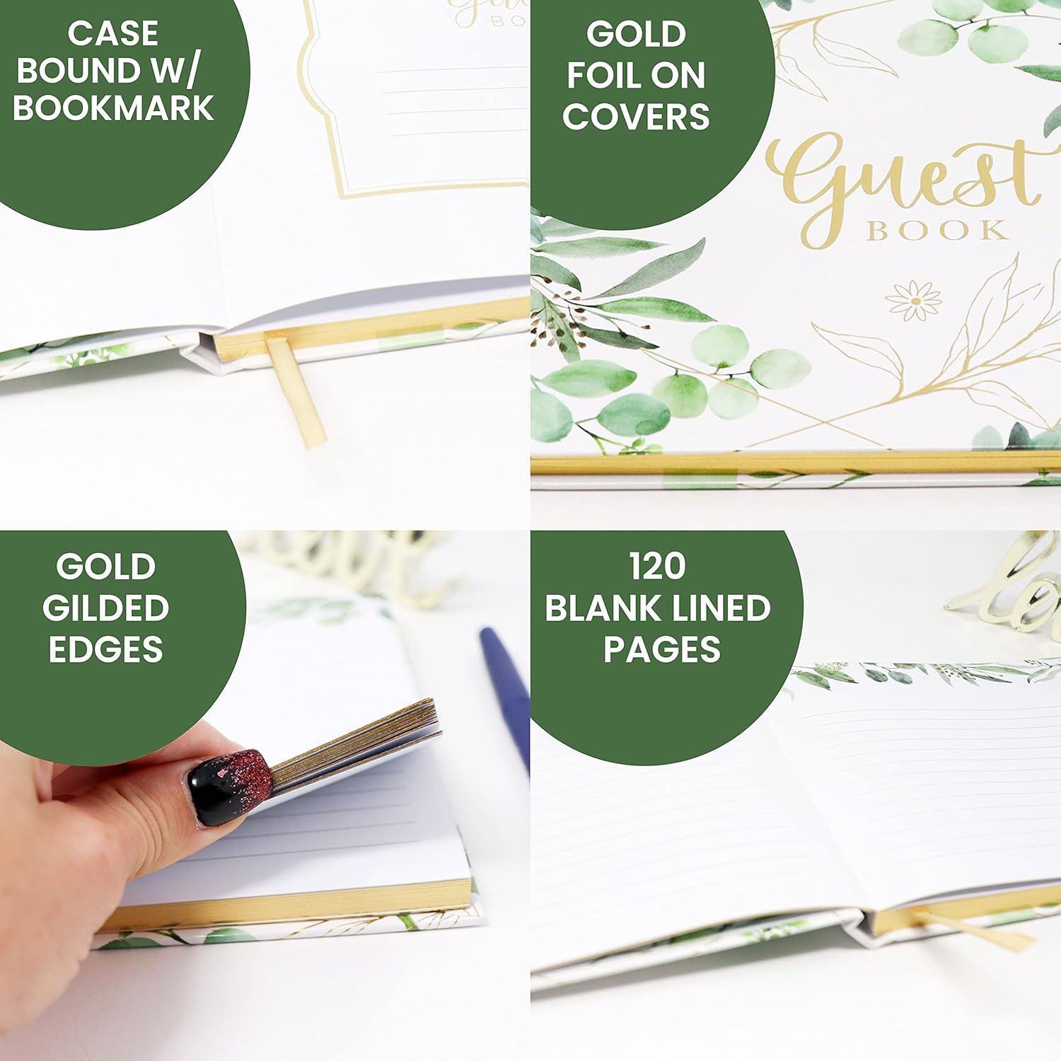 image:imagebloom daily planners Wedding Guest Book Elegant Hardcover Polaroid Guestbook for Receptions Baby Showers amp Special Events 7 x 9 120 Blank Lined Pages for Signin and Photos LinenEucalyptus