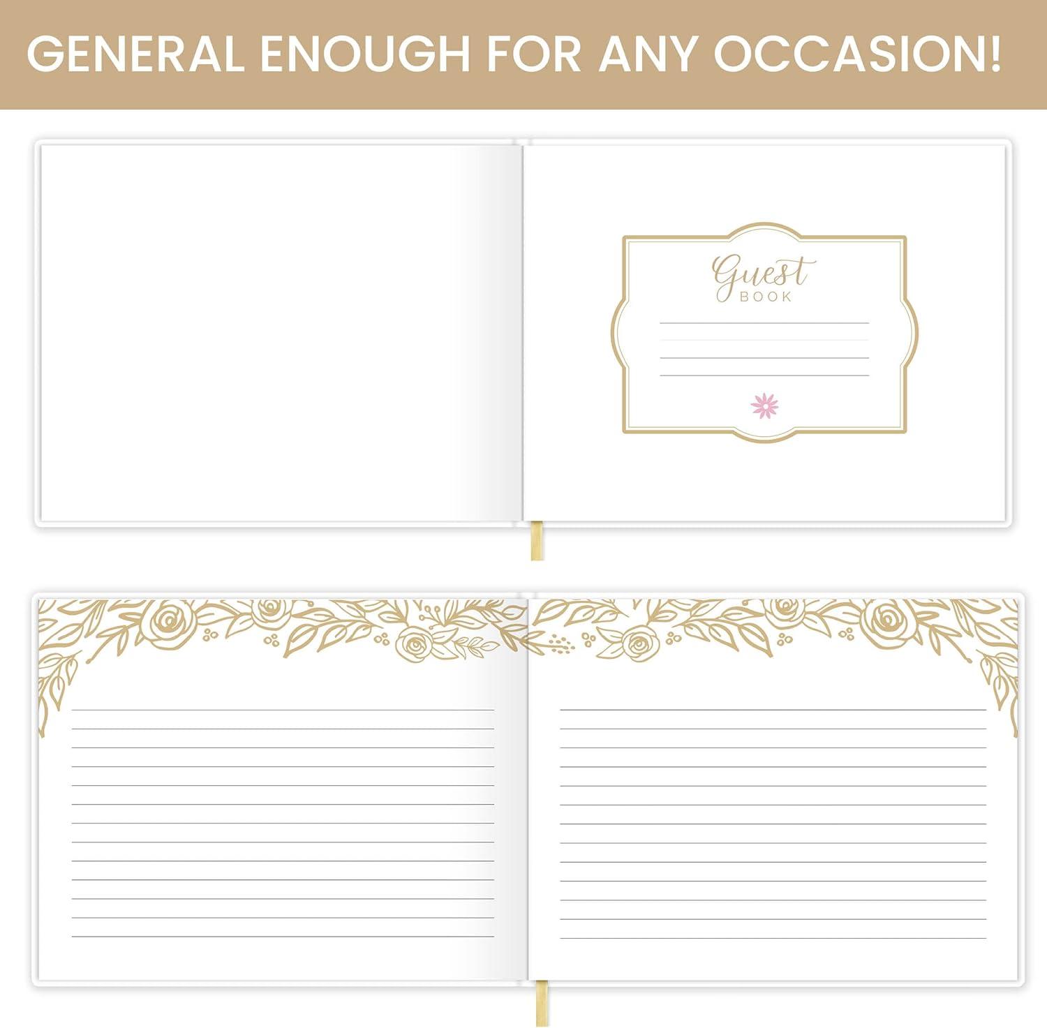 image:imagebloom daily planners Wedding Guest Book Elegant Hardcover Polaroid Guestbook for Receptions Baby Showers amp Special Events 7 x 9 120 Blank Lined Pages for Signin and Photos LinenGold Floral