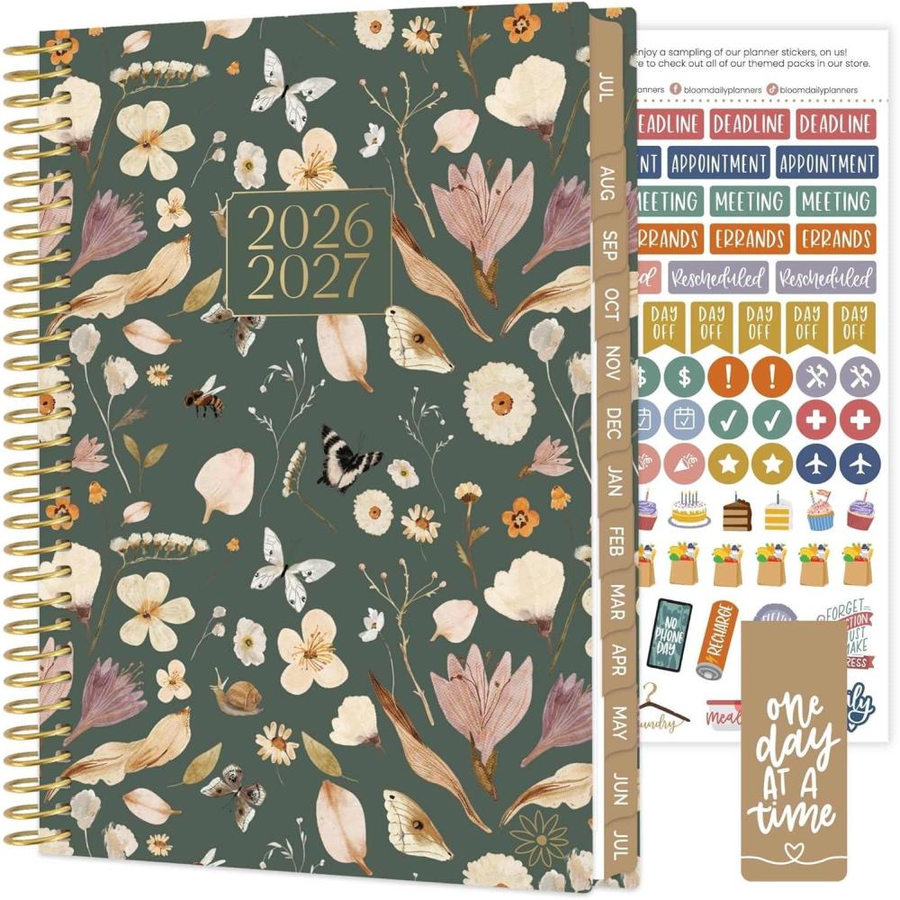 image:imagebloom daily planners 20252026 85 x 11 Academic Year Day Planner July 2025 July 2026 Weekly amp Monthly Dated Agenda Organizer with Stickers amp Tabs Garden Party BeigeButterfly Garden 202627
