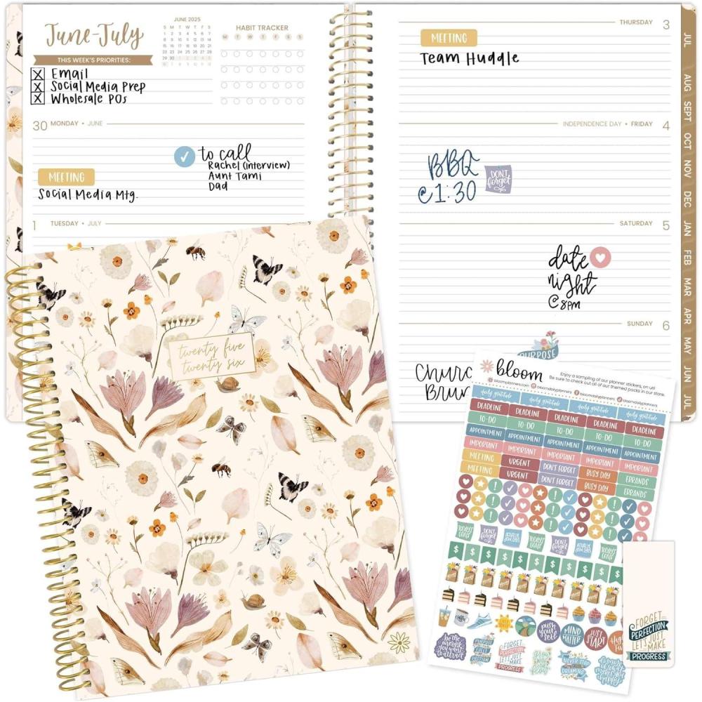 image:imagebloom daily planners 20252026 85 x 11 Academic Year Day Planner July 2025 July 2026 Weekly amp Monthly Dated Agenda Organizer with Stickers amp Tabs Butterfly Garden