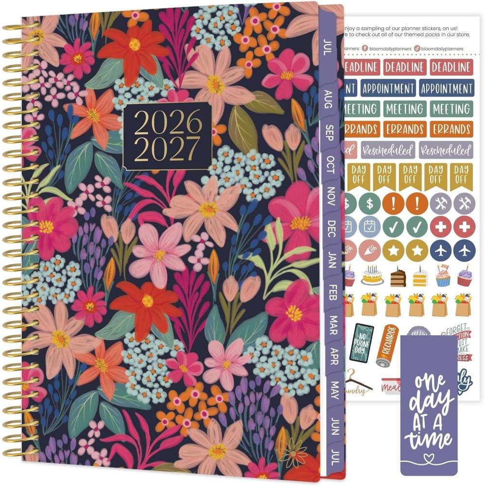 image:imagebloom daily planners 20252026 85 x 11 Academic Year Day Planner July 2025 July 2026 Weekly amp Monthly Dated Agenda Organizer with Stickers amp Tabs Garden Party BeigeFloral Fiesta 202627