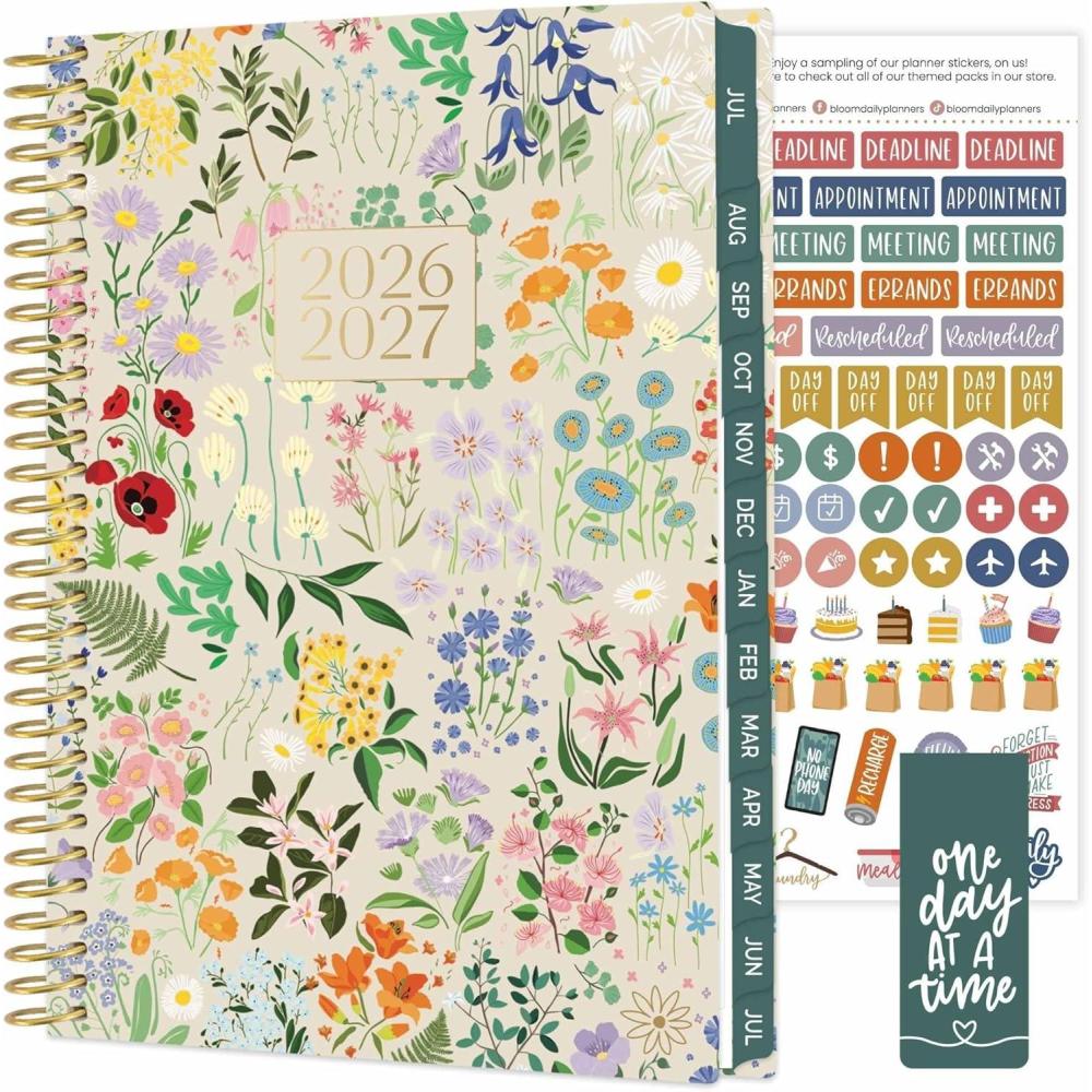 image:imagebloom daily planners 20252026 85 x 11 Academic Year Day Planner July 2025 July 2026 Weekly amp Monthly Dated Agenda Organizer with Stickers amp Tabs Garden Party BeigeGarden Party 202627