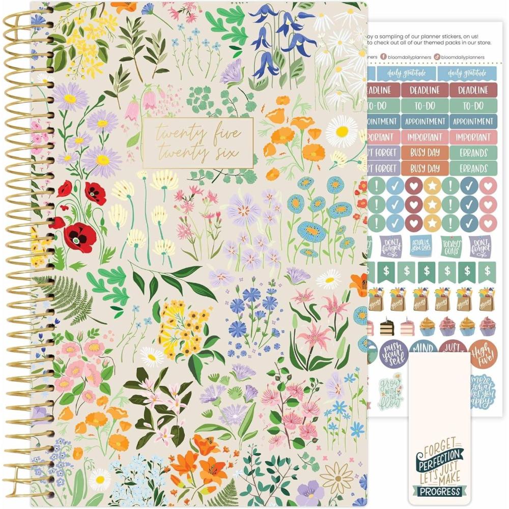 image:imagebloom daily planners 20252026 85 x 11 Academic Year Day Planner July 2025 July 2026 Weekly amp Monthly Dated Agenda Organizer with Stickers amp Tabs Garden Party BeigeGarden Party 202526