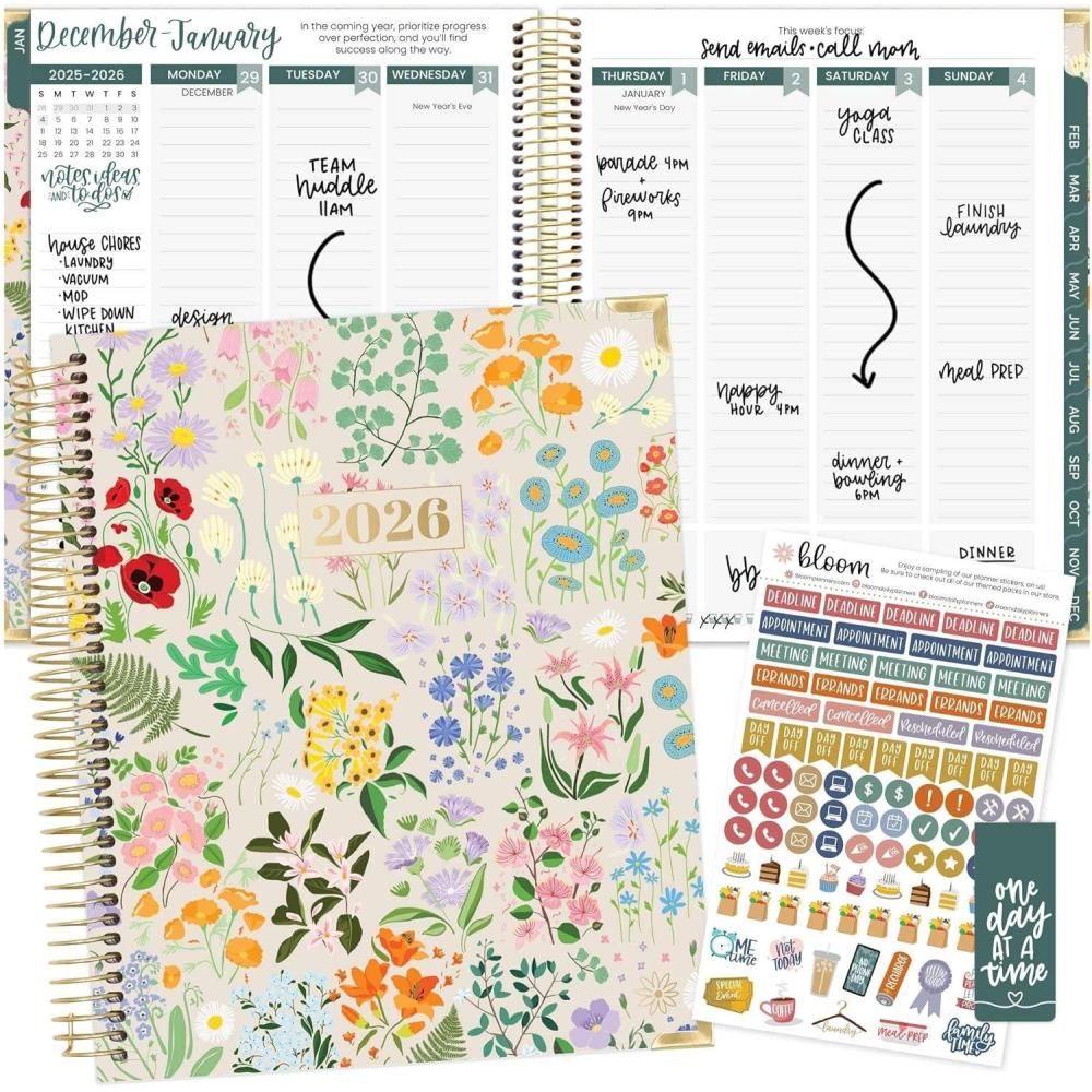 image:imagebloom daily planners 2026 Hardcover Calendar Year Goal amp Vision Planner January to December Monthly amp Weekly Agenda Organizer 75 x 9 Beige BouquetGarden Party