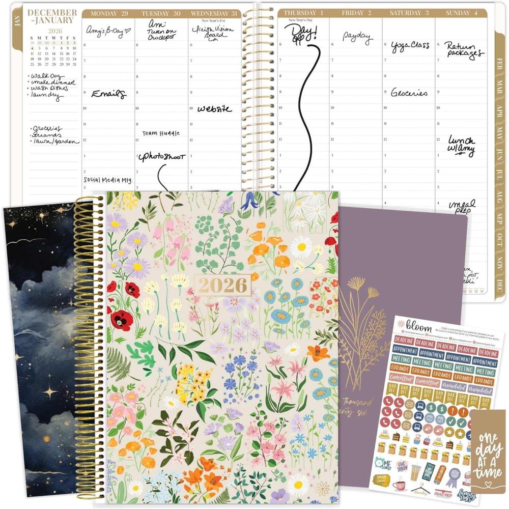 image:imagebloom daily planners 2026 Hourly Appointment Planner January to December 85 x 11 Timed Vertical Weekly Planner with Time Slots Monthly Views Interchangeable Cover