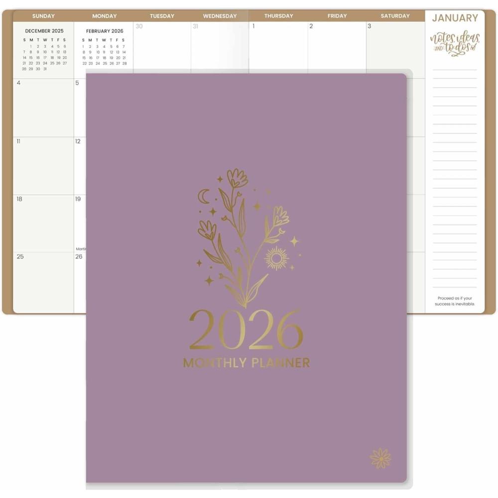 image:imagebloom daily planners 2026 Monthly Planner Calendar Book January 2026 December 2026 Large 9 x 12 Floral Agenda Schedule Organizer Gold Floral StampPurple