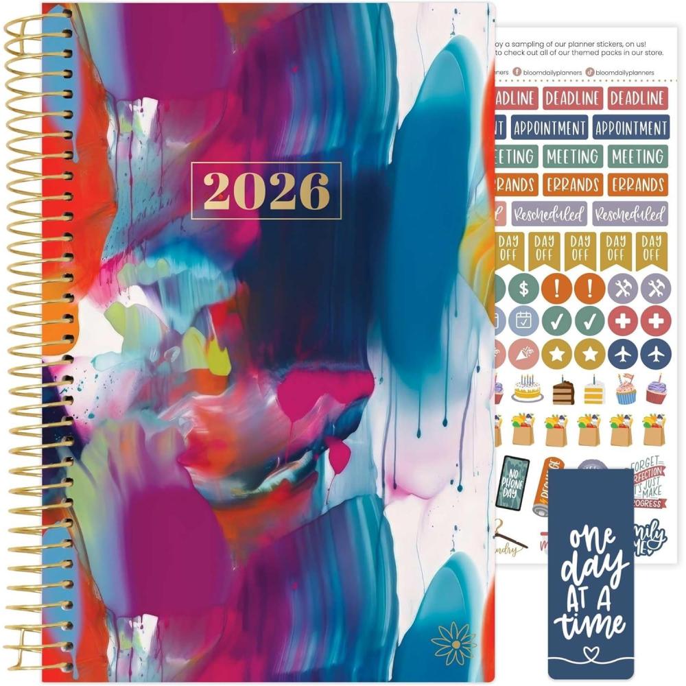 image:imagebloom daily planners 2026 Planner January December Calendar Year Organizer 55 x 825 Weekly amp Monthly Agenda Book with Stickers amp Bookmark Brilliant BrushstrokesBrilliant Brushstrokes