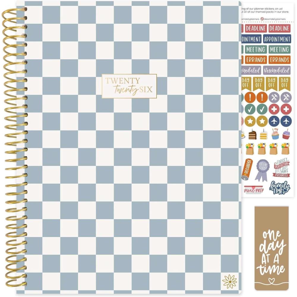 image:imagebloom daily planners 2026 Planner January December Calendar Year Organizer 55 x 825 Weekly amp Monthly Agenda Book with Stickers amp Bookmark Brilliant BrushstrokesCheckered