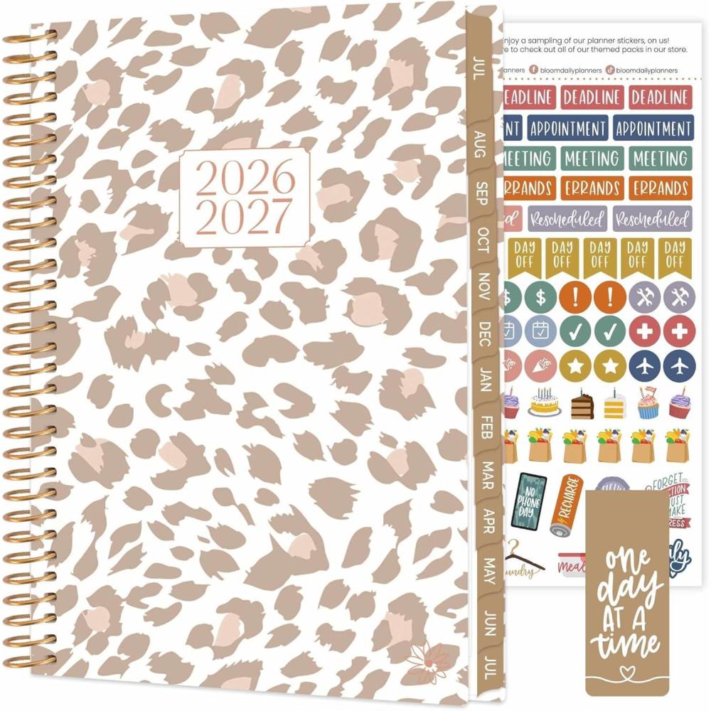 image:imagebloom daily planners 20262027 85 x 11 Academic Year Day Planner July 2026 July 2027 13 Months Weekly amp Monthly Agenda Organizer with Stickers amp Tabs Seaside WhimsyTan Leopard 202627