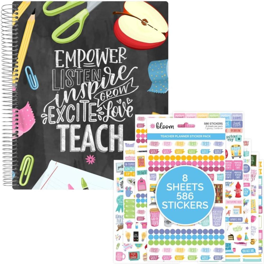image:imagebloom daily planners Chalkboard Teacher Planner amp Sticker Pack Bundle Undated Academic Planner amp Organizer School Themed Sticker Pack Planning Set for Educators Homeschool