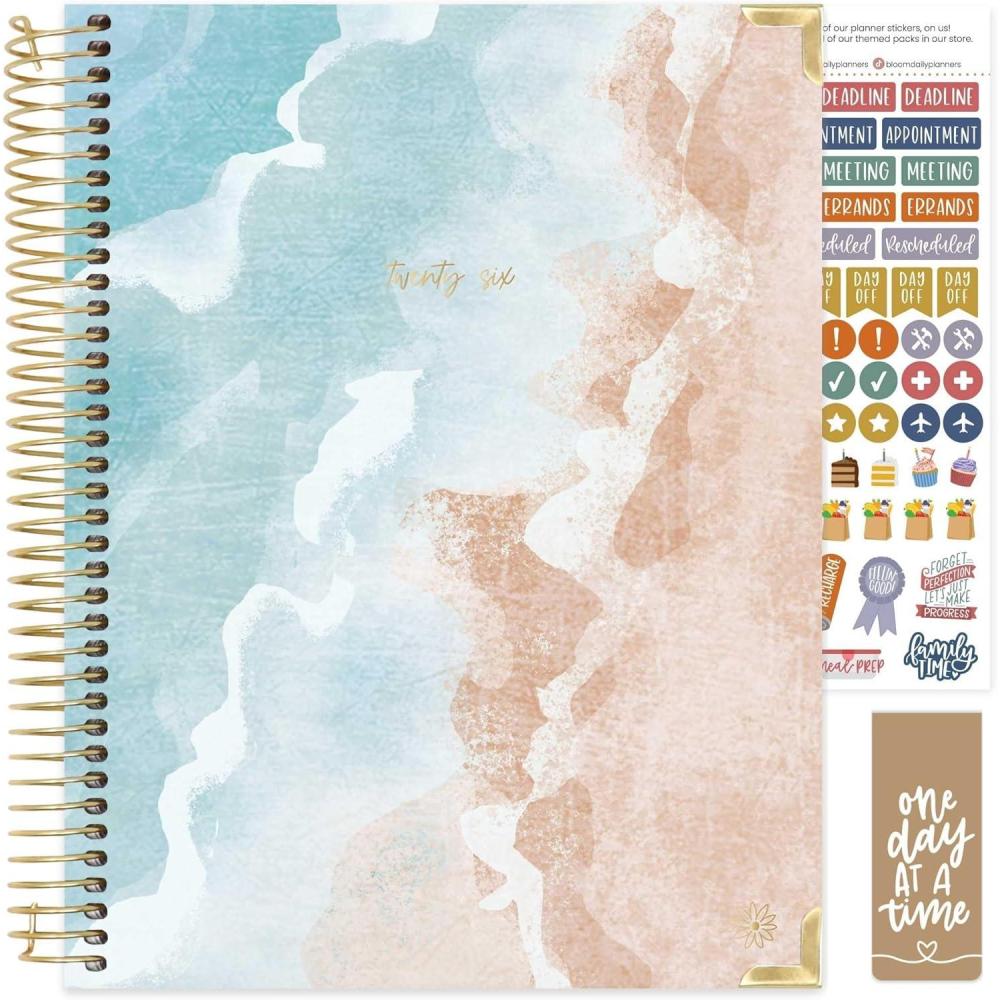 image:imagebloom daily planners HARDCOVER 2026 Planner January to December 85 x 11 Weekly amp Monthly Dated Agenda Organizer Book with Stickers amp Tabs Coastal CalmOcean Oasis