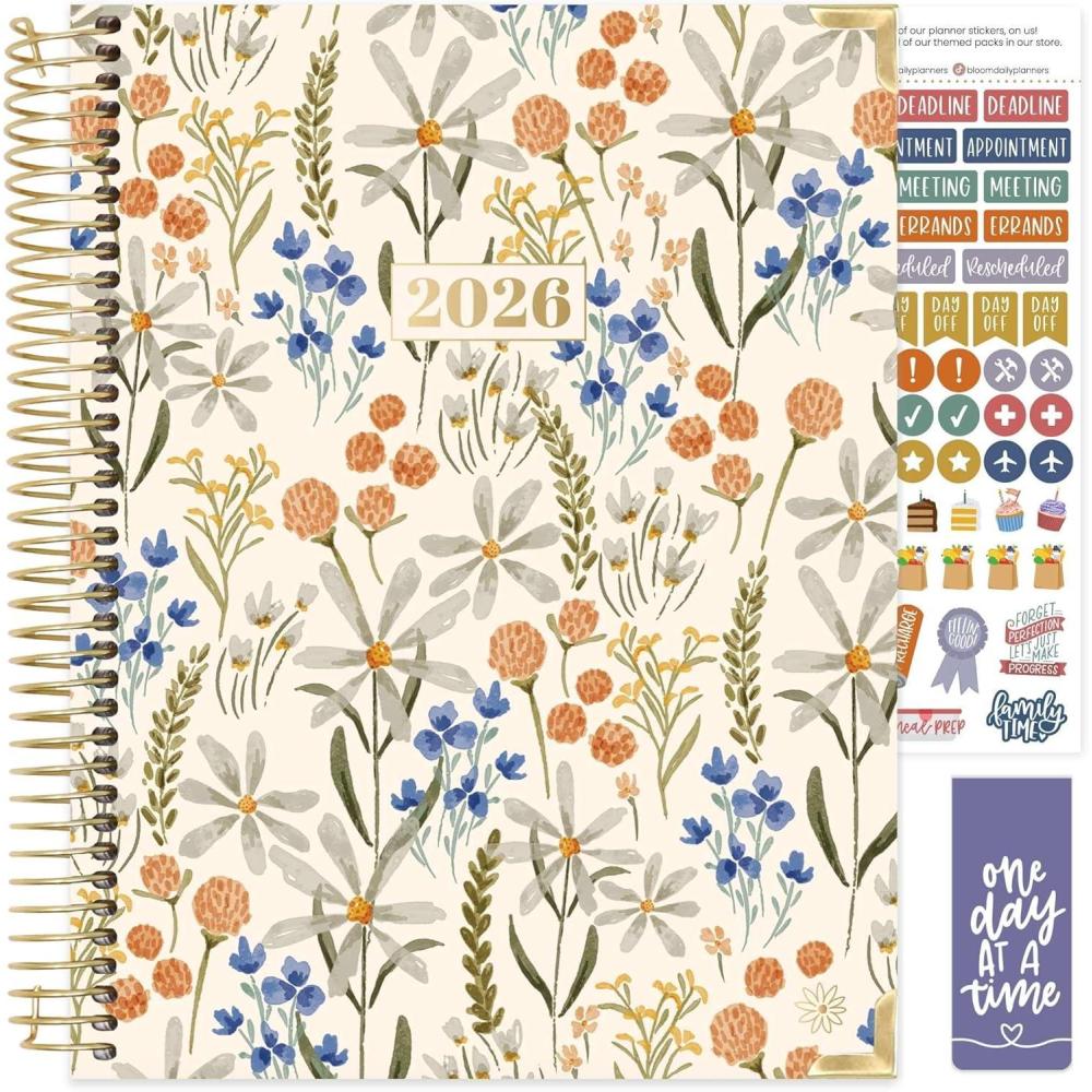 image:imagebloom daily planners HARDCOVER 2026 Planner January to December 85 x 11 Weekly amp Monthly Dated Agenda Organizer Book with Stickers amp Tabs Spread Kindness Like WildflowersWhimsical Wildflowers