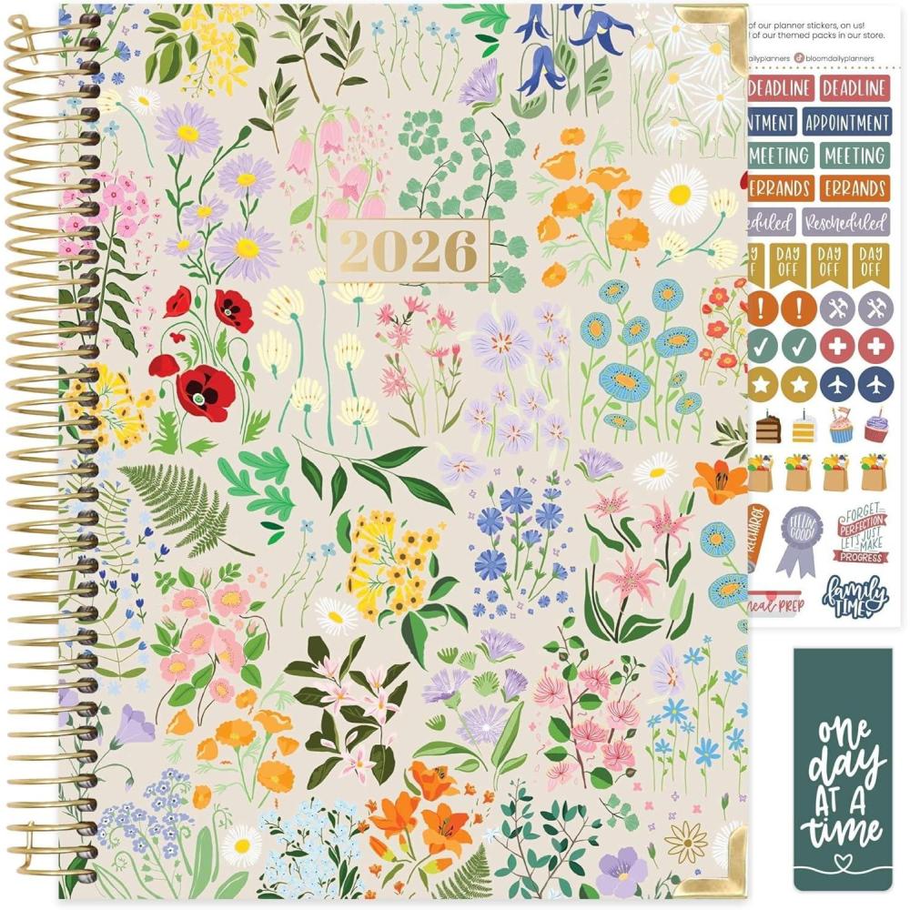 image:imagebloom daily planners HARDCOVER 2026 Planner January to December 85 x 11 Weekly amp Monthly Dated Agenda Organizer Book with Stickers amp Tabs Spread Kindness Like WildflowersGarden Party