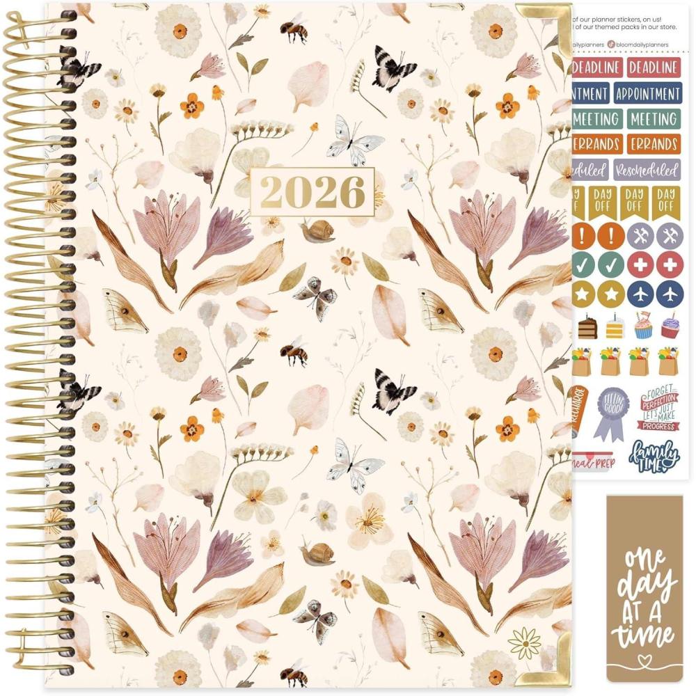image:imagebloom daily planners HARDCOVER 2026 Planner January to December 85 x 11 Weekly amp Monthly Dated Agenda Organizer Book with Stickers amp Tabs Spread Kindness Like WildflowersButterfly Garden