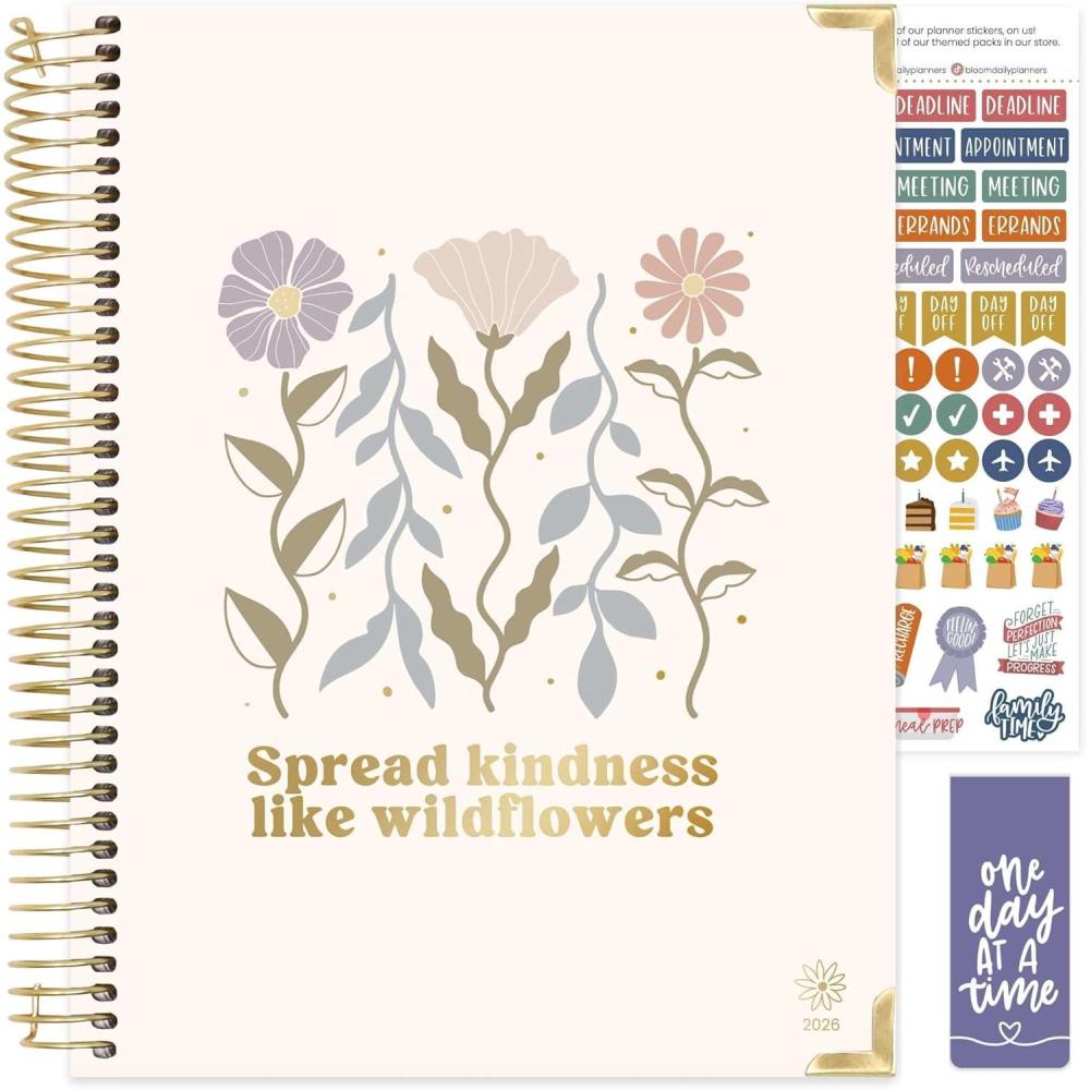 image:imagebloom daily planners HARDCOVER 2026 Planner January to December 85 x 11 Weekly amp Monthly Dated Agenda Organizer Book with Stickers amp Tabs Spread Kindness Like WildflowersSpread Kindness