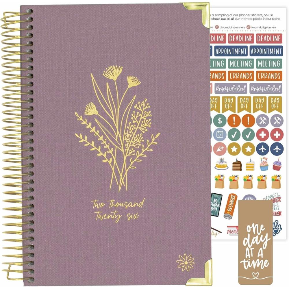 image:imagebloom daily planners HARDCOVER 2026 Planner for Women January to December A5 Task Goal Organizer Monthly amp Weekly Inspirational Agenda Book 55 x 825 Linen PurplePurple Linen