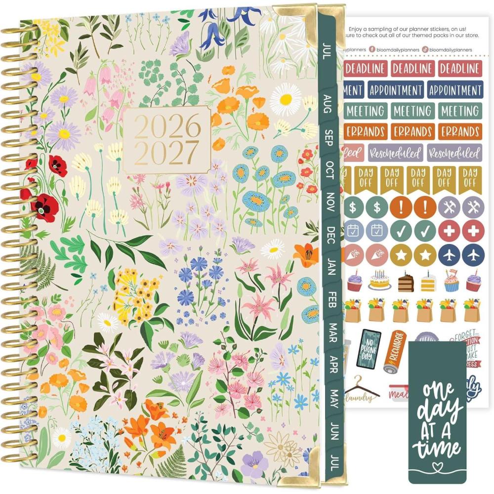 image:imagebloom daily planners HARDCOVER Planner 20262027 85 x 11 Academic Year July 2026 July 2027 13 Months Task Goal Planner for Women Monthly amp Weekly Agenda Book Whimsical WildflowersGarden Party 202627
