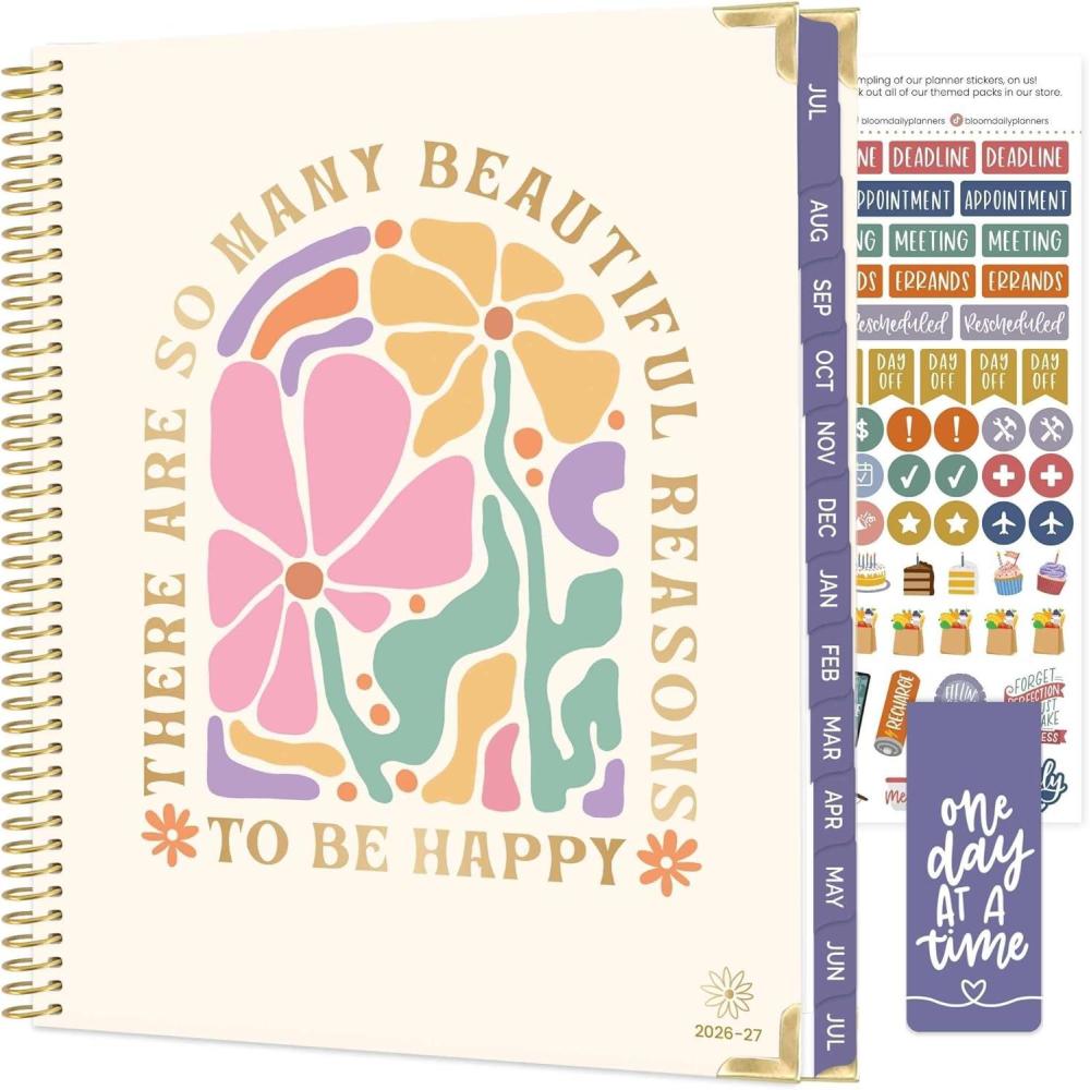 image:imagebloom daily planners HARDCOVER Planner 20262027 85 x 11 Academic Year July 2026 July 2027 13 Months Task Goal Planner for Women Monthly amp Weekly Agenda Book Whimsical WildflowersSo Many Reasons to Be Happy 202627
