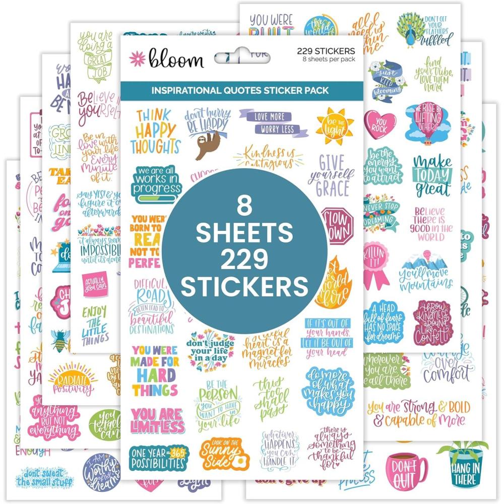 image:imagebloom daily planners Inspirational amp Motivational Quotes Planner Stickers 8 Sheets 200 Stickers HandLettered Positive Cute Aesthetic Quotes for Decorating Organizers Scrapbooks Laptops etcBright