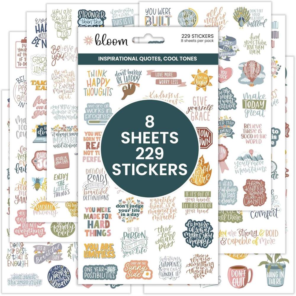 image:imagebloom daily planners Inspirational amp Motivational Quotes Planner Stickers 8 Sheets 200 Stickers HandLettered Positive Cute Aesthetic Quotes for Decorating Organizers Scrapbooks Laptops etcCool Tones